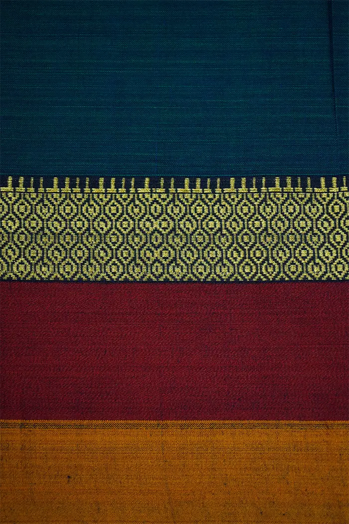 NAVY BLUE WITH BURGUNDY BORDER NARAYANPET COTTON SAREE - Queens Jewel Emporium