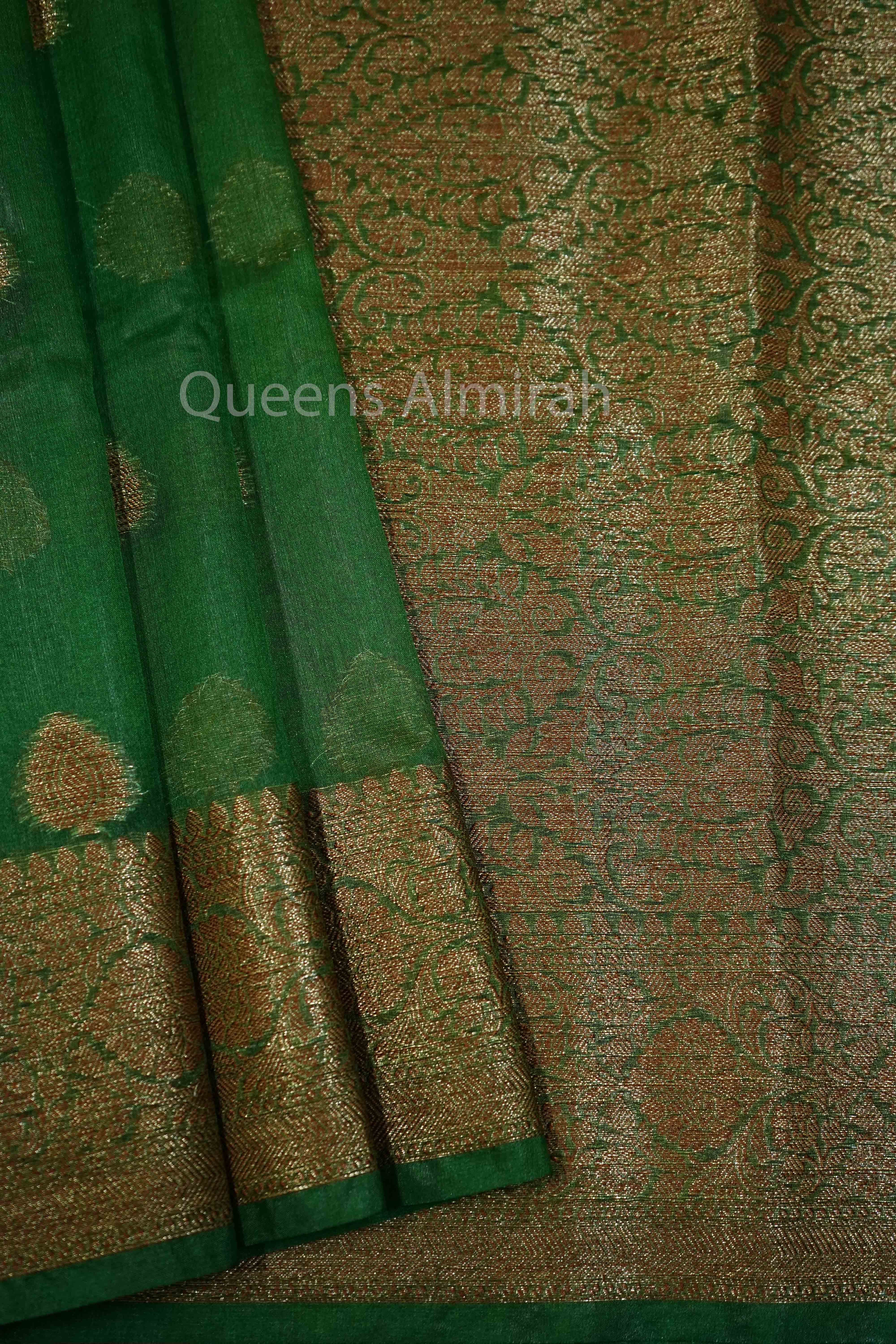 NEEM GREEN KORA ORGANZA SAREE - Queens Jewel Emporium