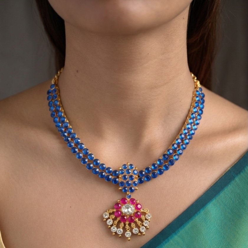 Rangoon Adigai Blue With Pink