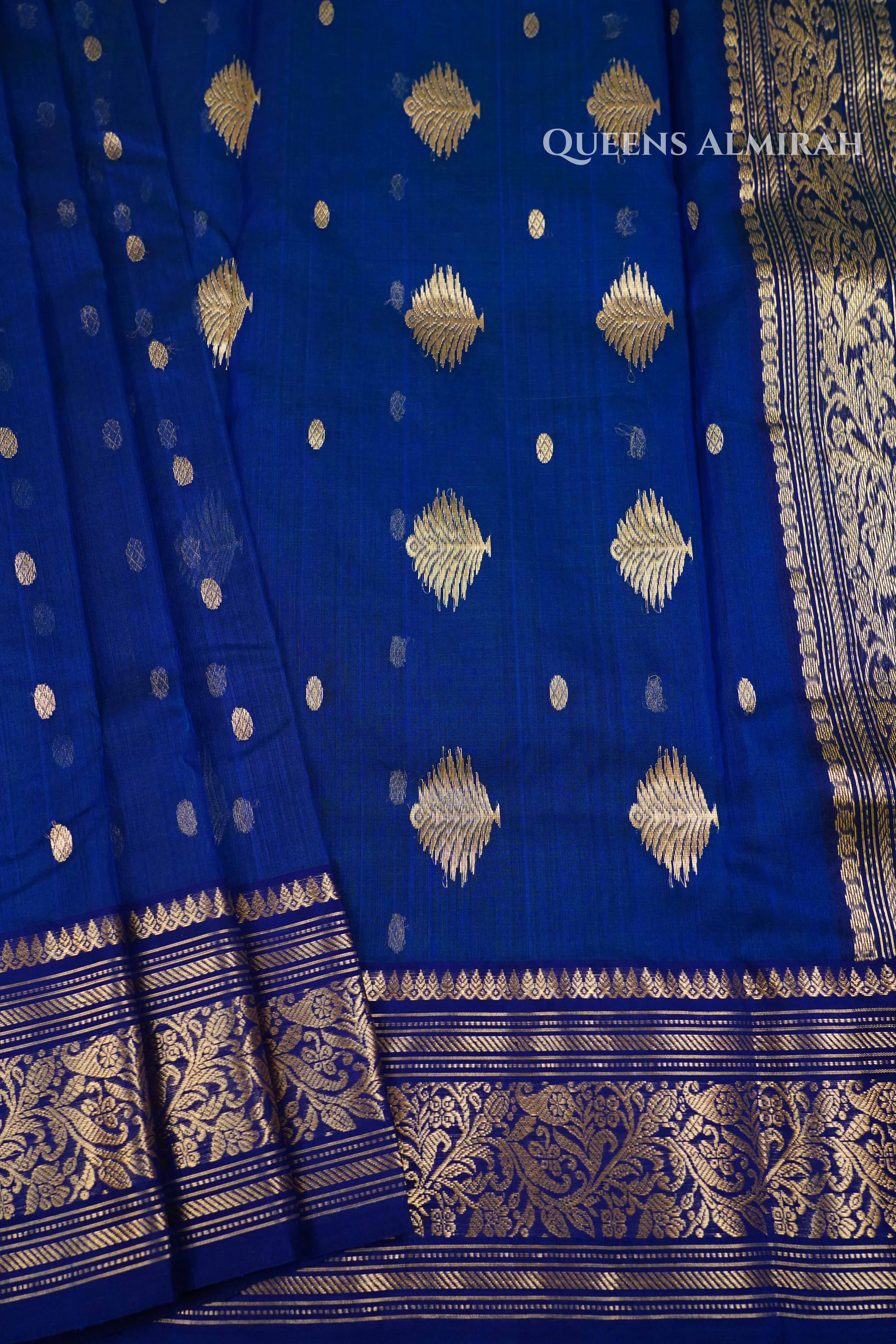 Navy Blue Chanderi Katan Silk Handloom Saree QUEENS ALMIRAH