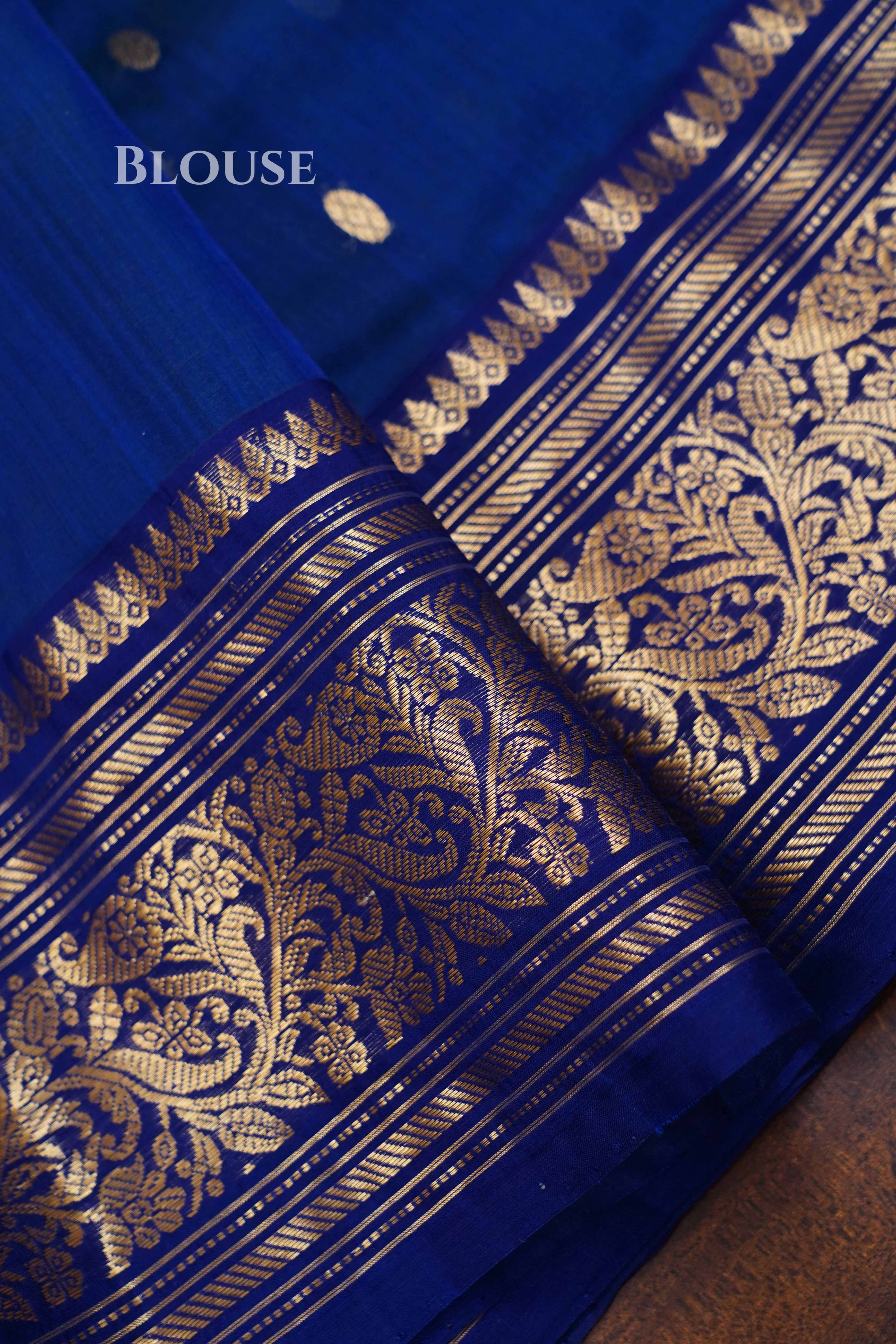 Navy Blue Chanderi Katan Silk Handloom Saree QUEENS ALMIRAH