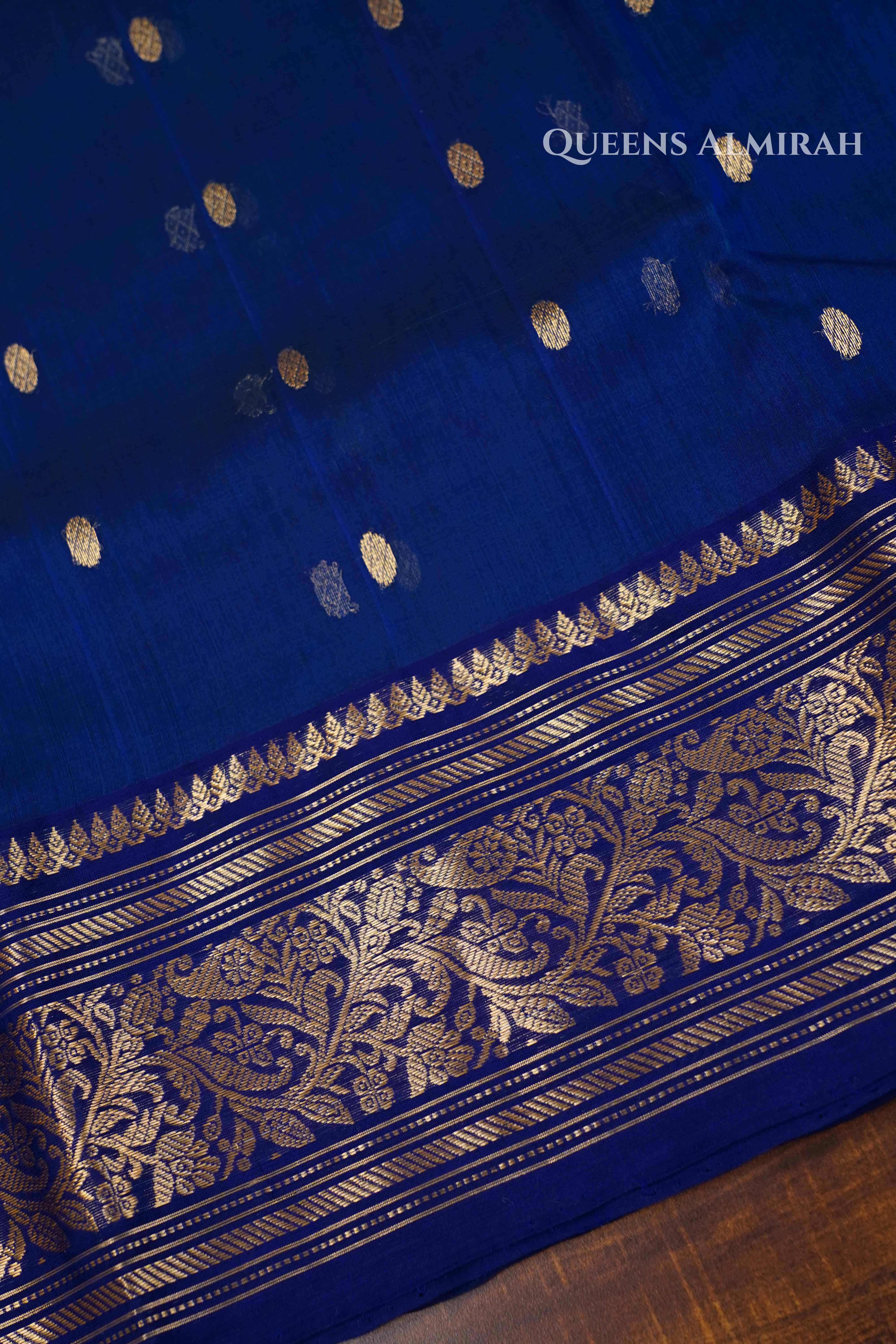 Navy Blue Chanderi Katan Silk Handloom Saree QUEENS ALMIRAH