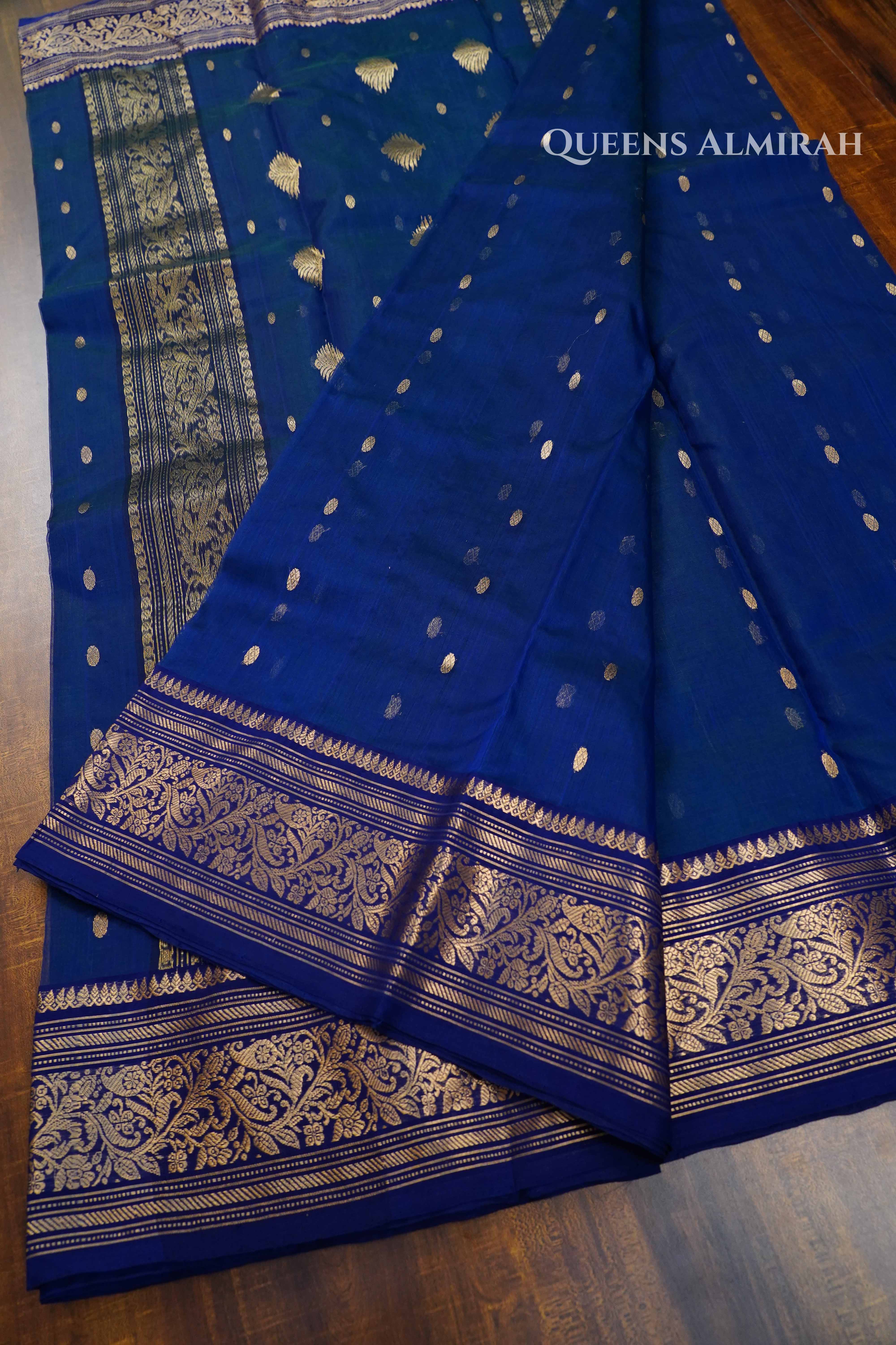 Navy Blue Chanderi Katan Silk Handloom Saree QUEENS ALMIRAH