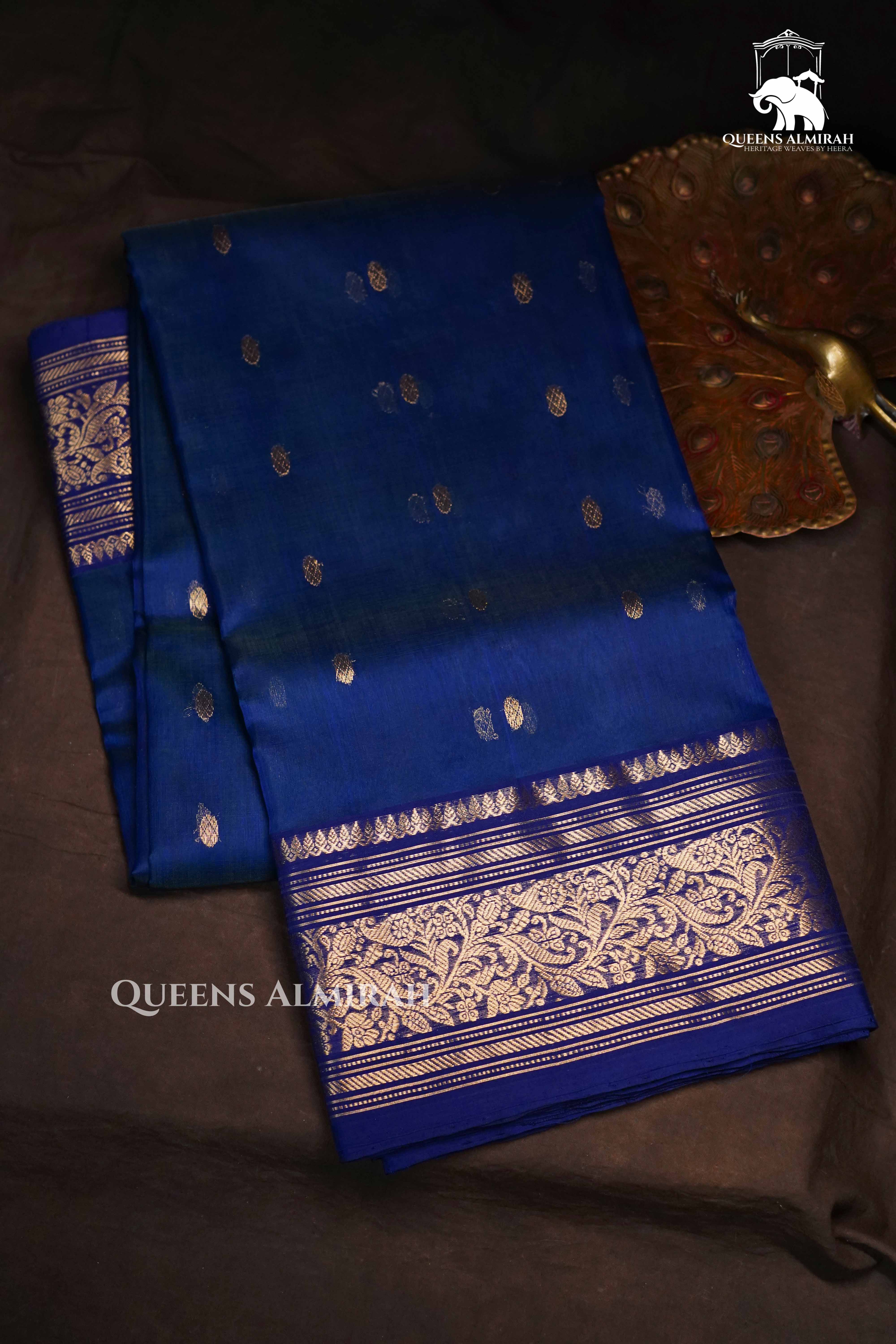 Navy Blue Chanderi Katan Silk Handloom Saree QUEENS ALMIRAH