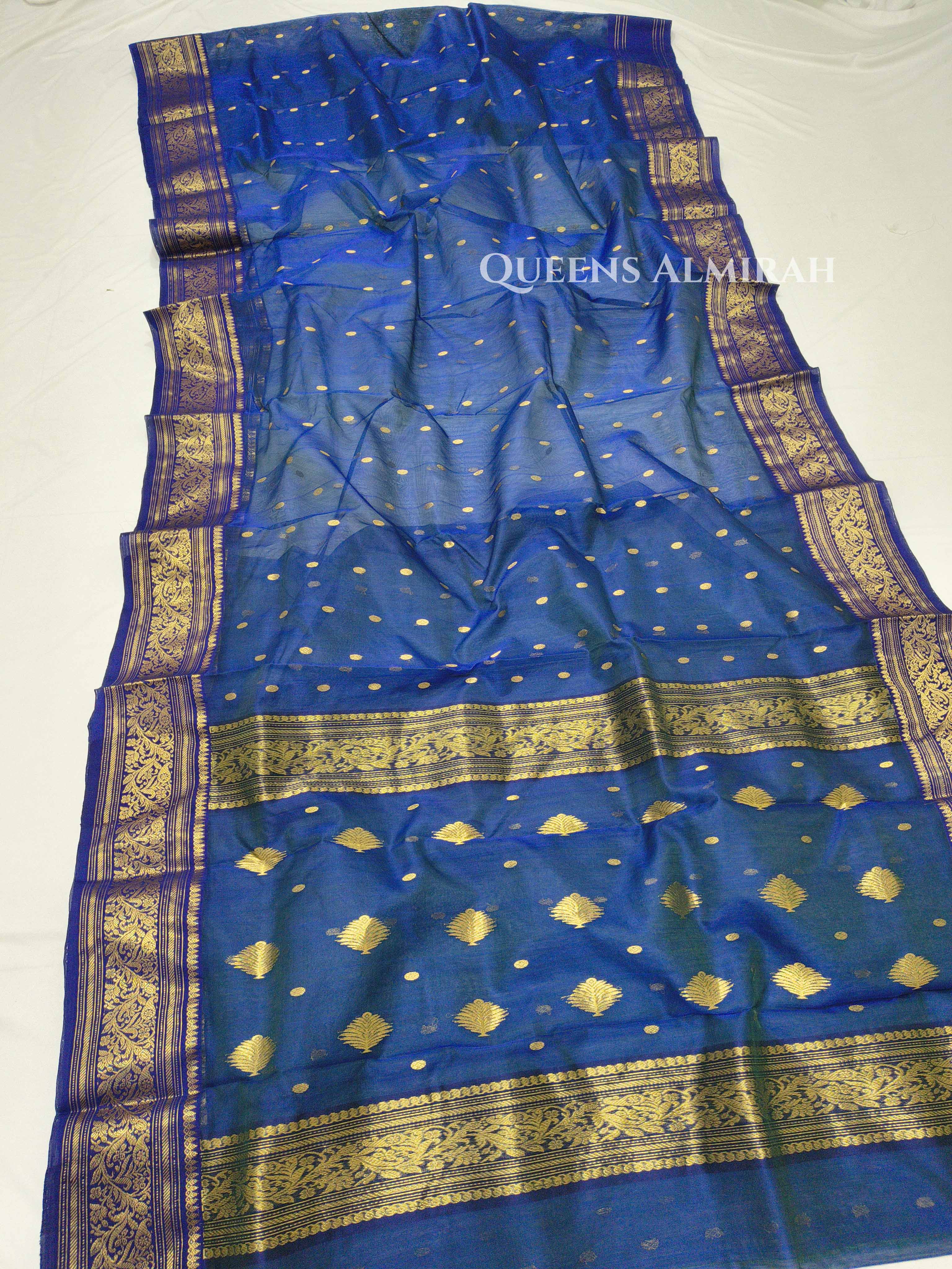 Navy Blue Chanderi Katan Silk Handloom Saree QUEENS ALMIRAH