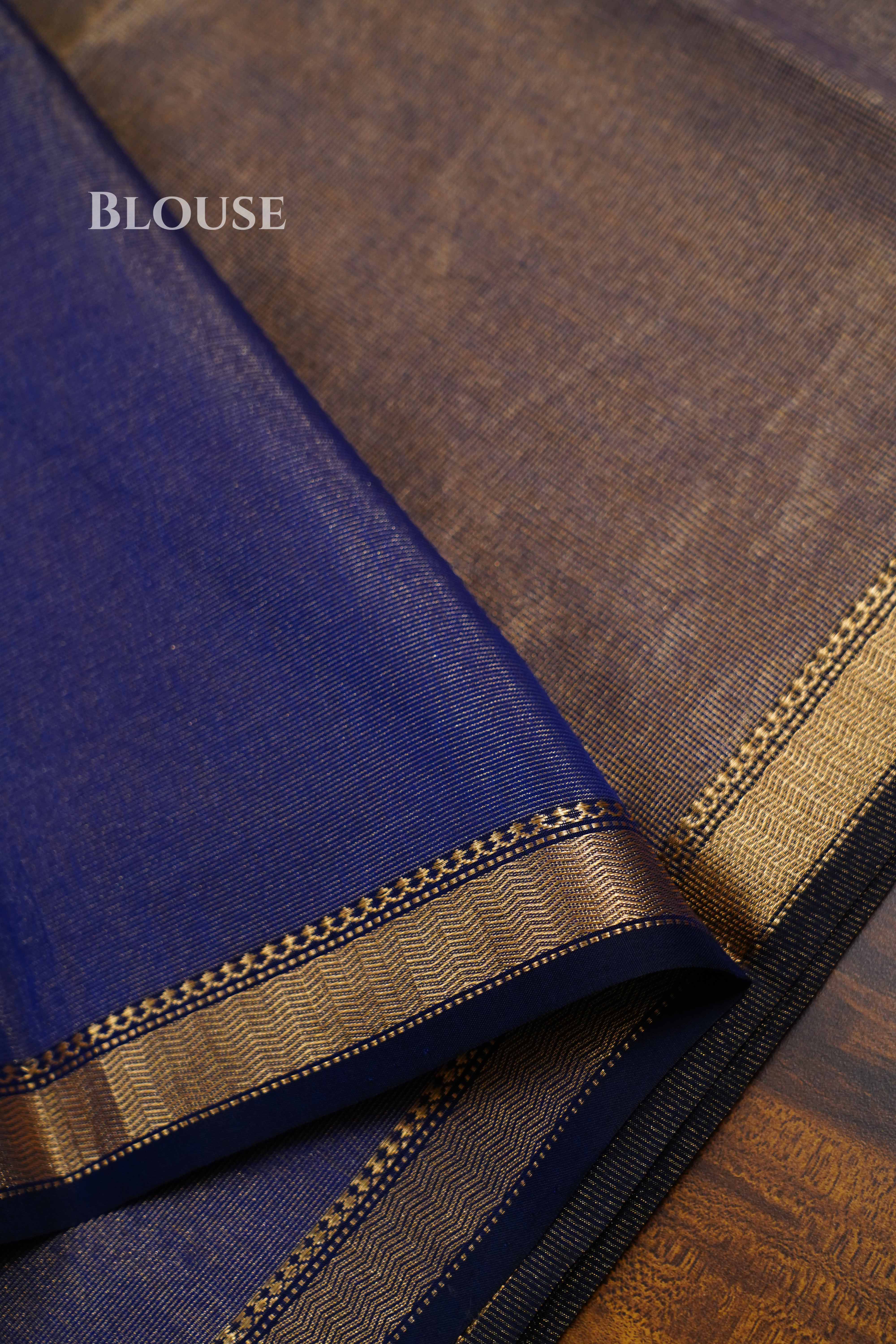 Navy Blue Maheshwari Silk Cotton Saree QUEENS ALMIRAH