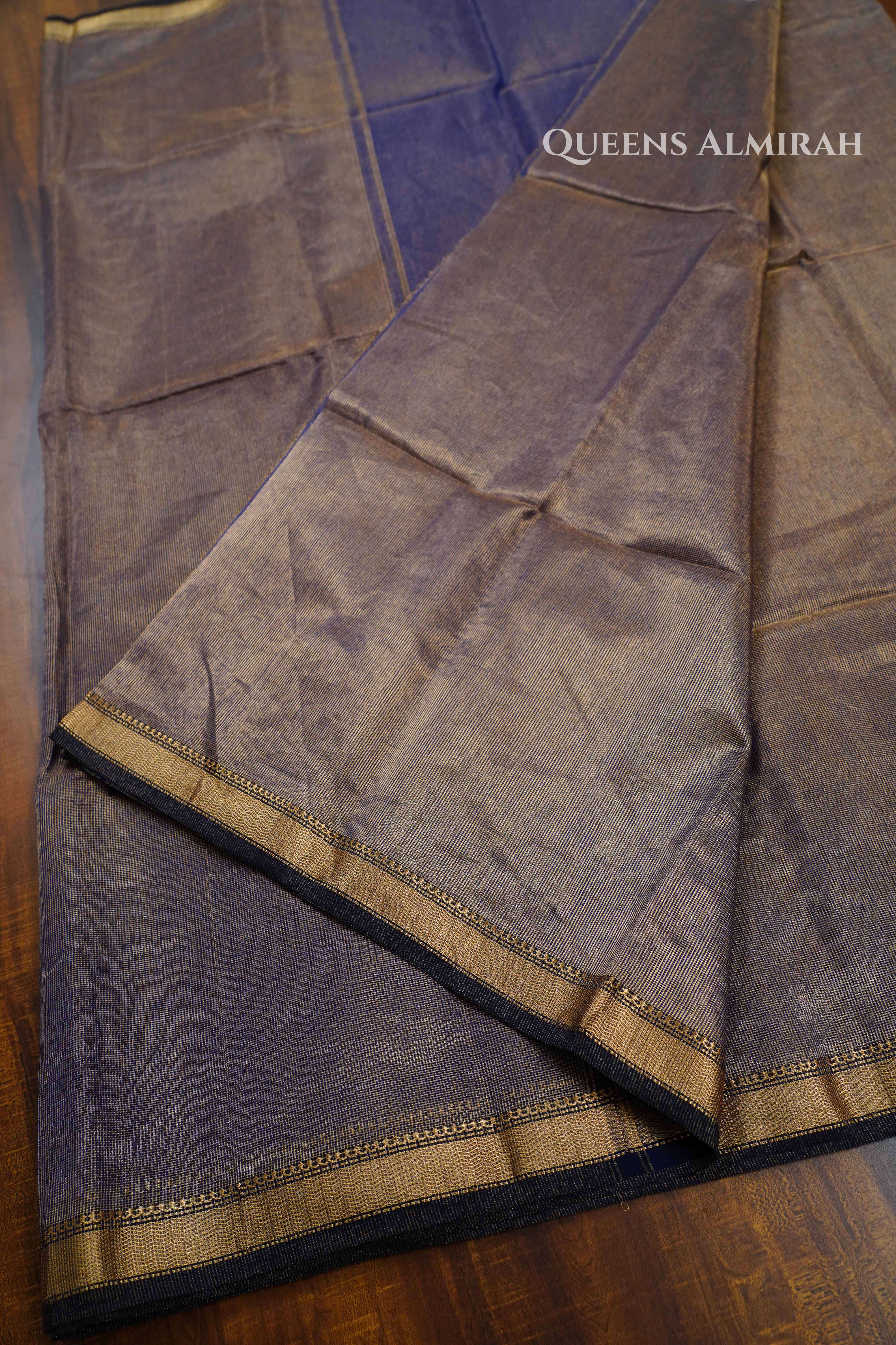 Navy Blue Maheshwari Silk Cotton Saree QUEENS ALMIRAH