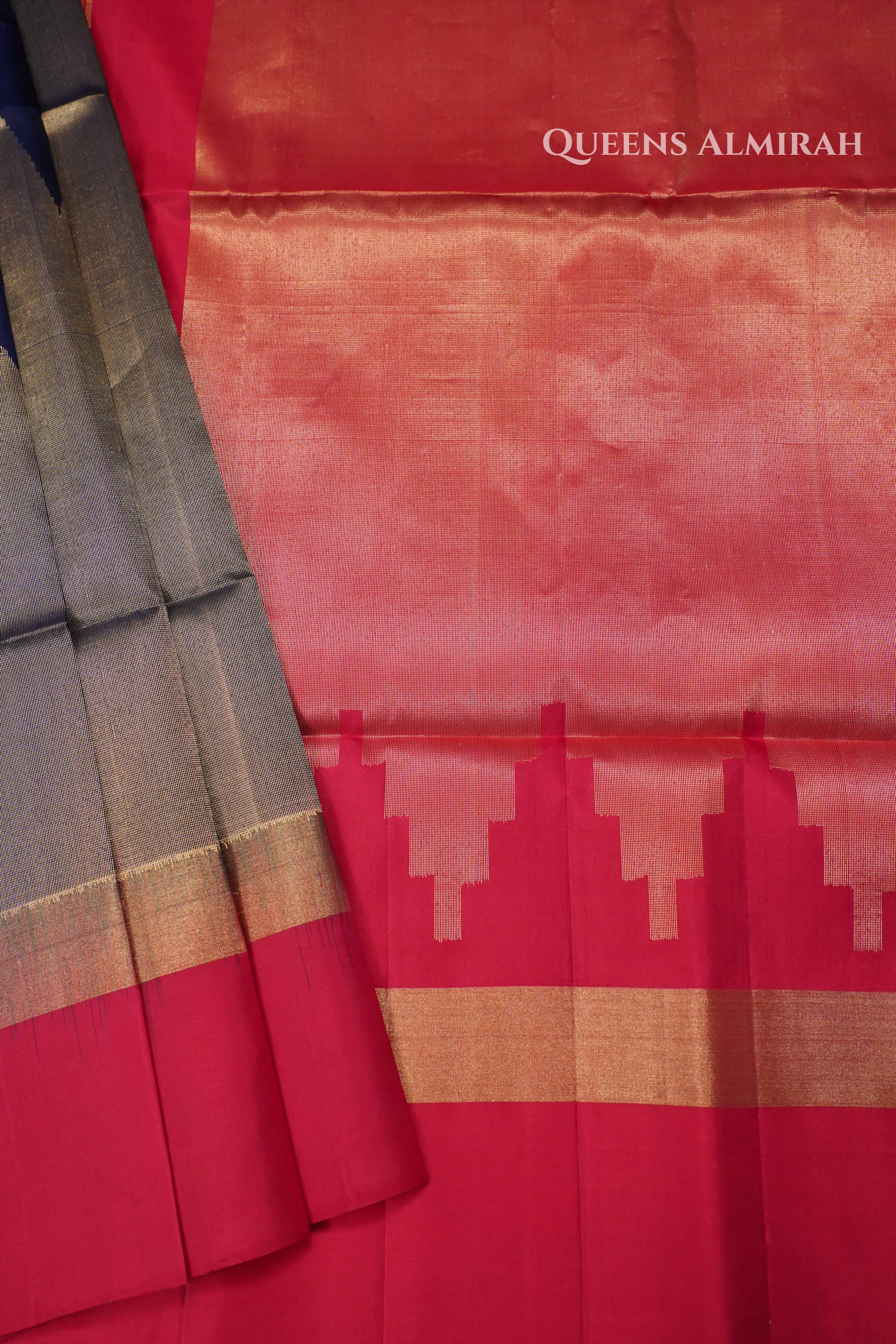 Navy Blue With Pink Pure Soft Silk Saree QUEENS ALMIRAH