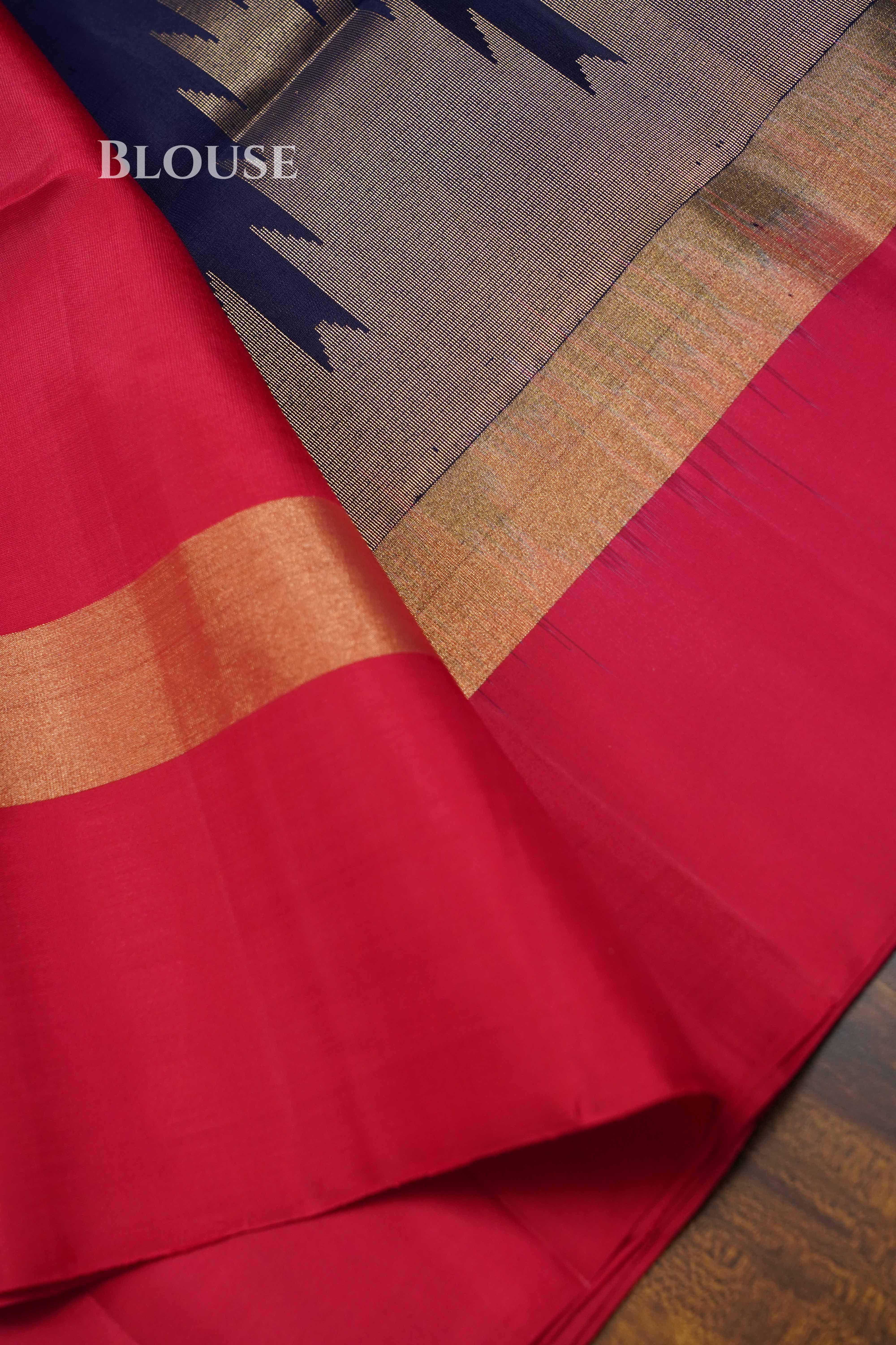 Navy Blue With Pink Pure Soft Silk Saree QUEENS ALMIRAH