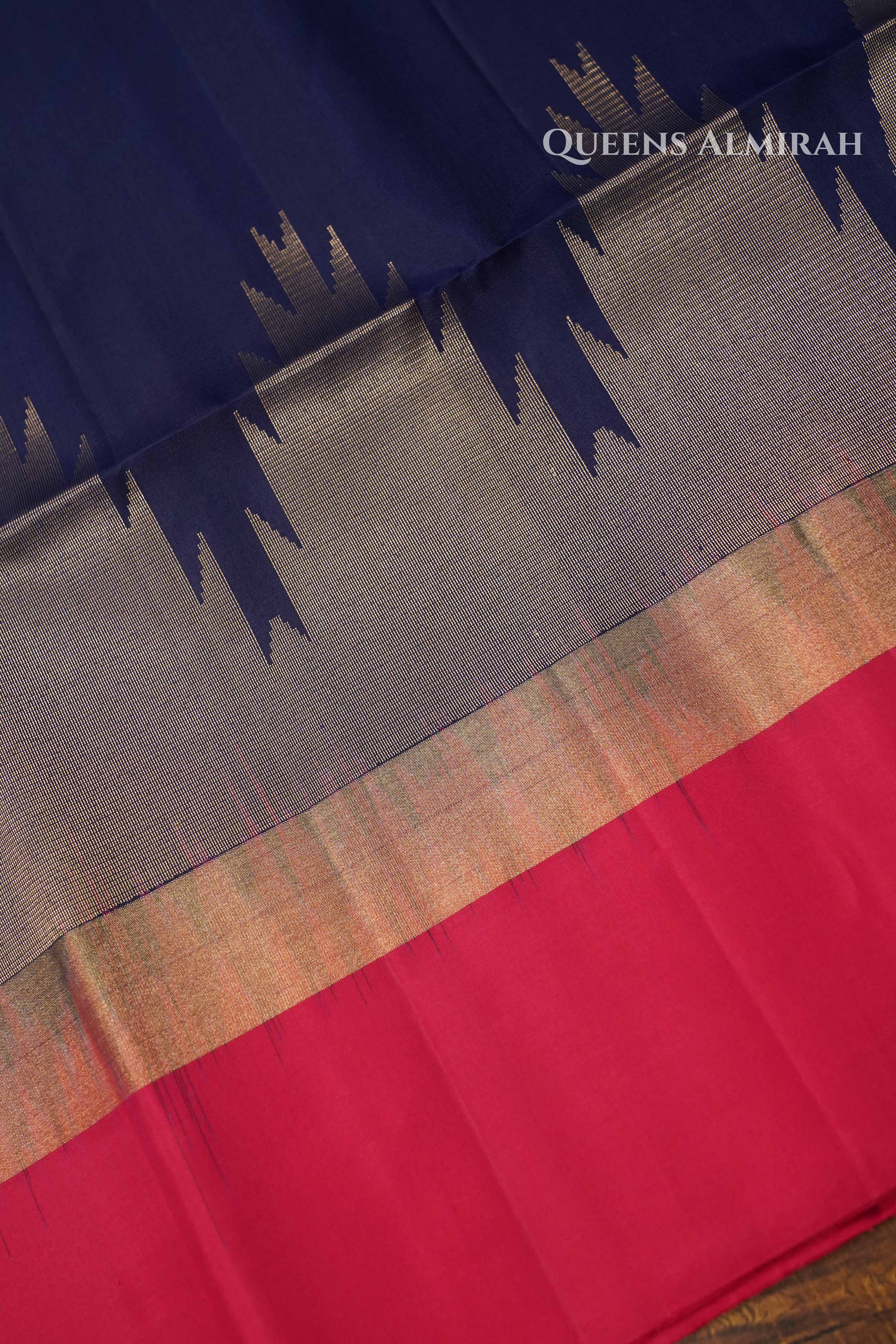Navy Blue With Pink Pure Soft Silk Saree QUEENS ALMIRAH