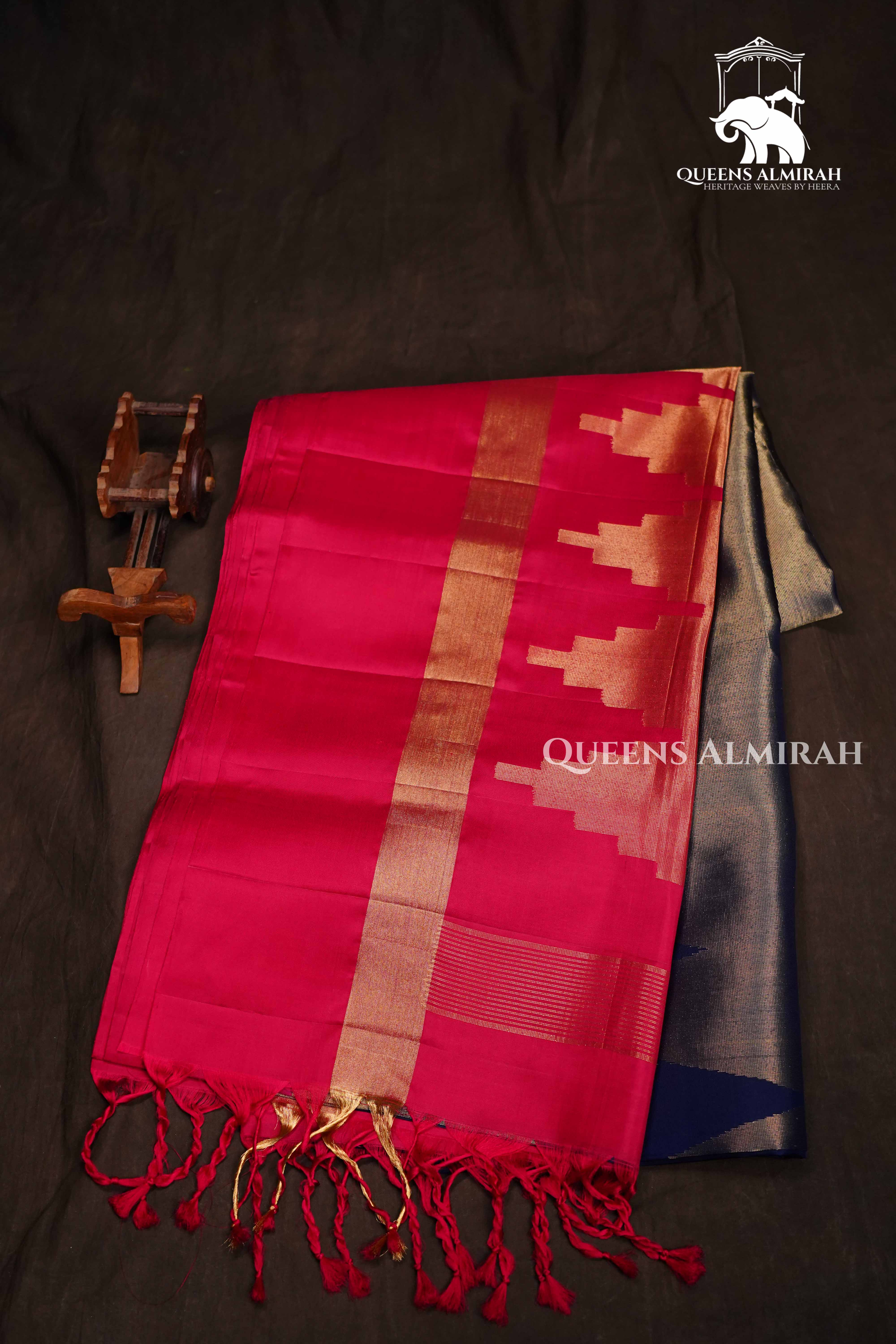 Navy Blue With Pink Pure Soft Silk Saree QUEENS ALMIRAH