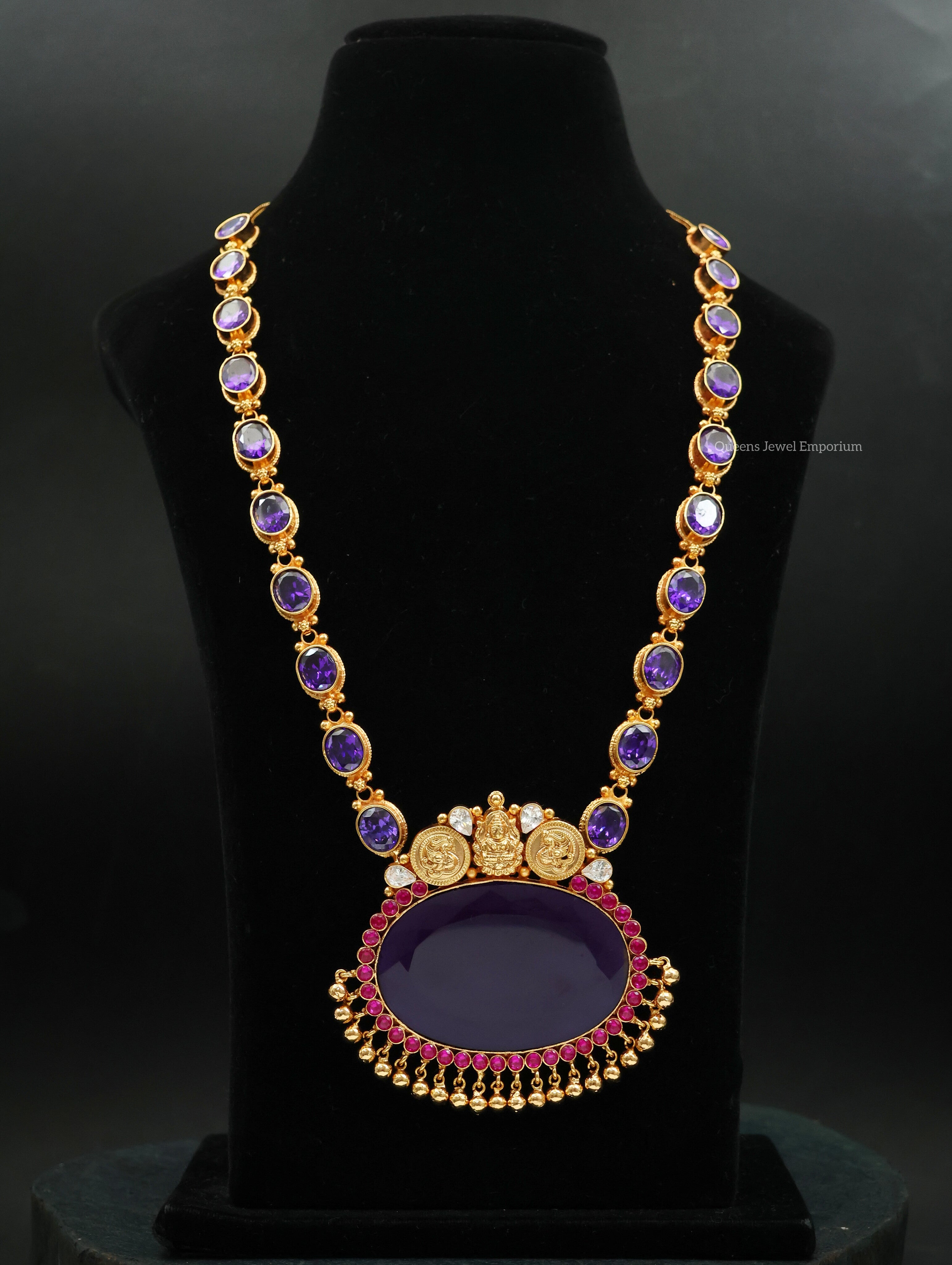Violet color Haram, Nagas Lakshmi design Haram , Oval Pendant Haram