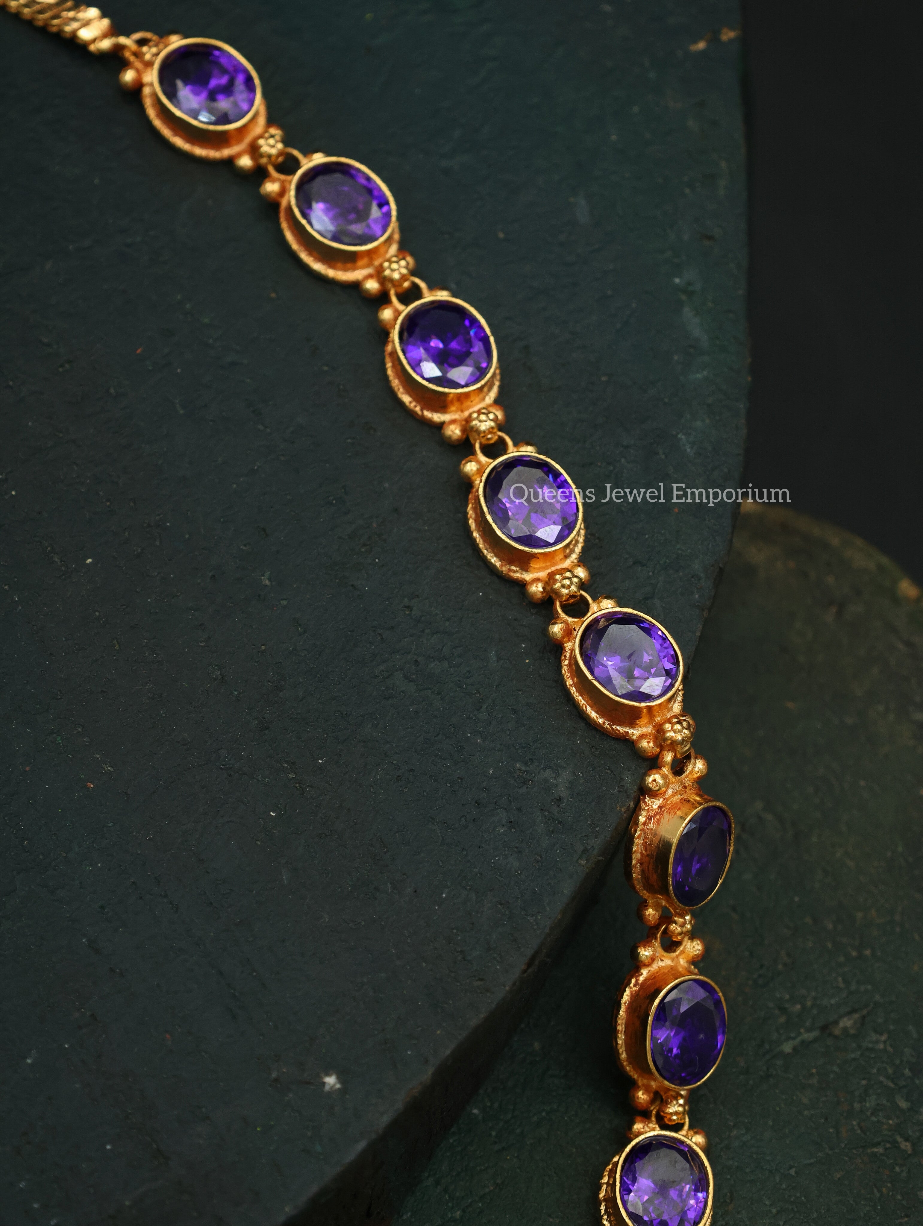 Violet color Haram, Nagas Lakshmi design Haram , Oval Pendant Haram