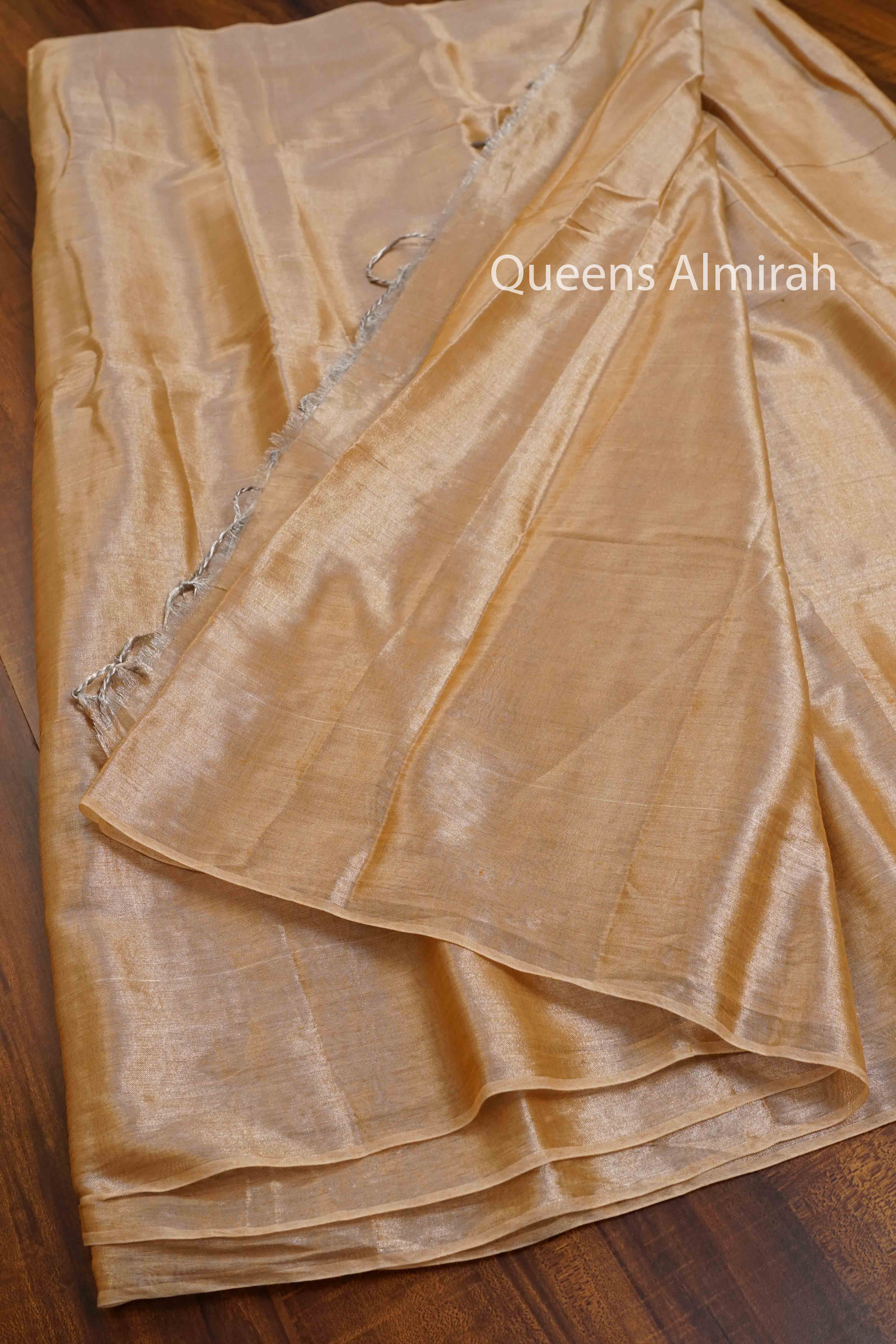 OFF WHITE LINEN TISSUE SAREE - Queens Jewel Emporium