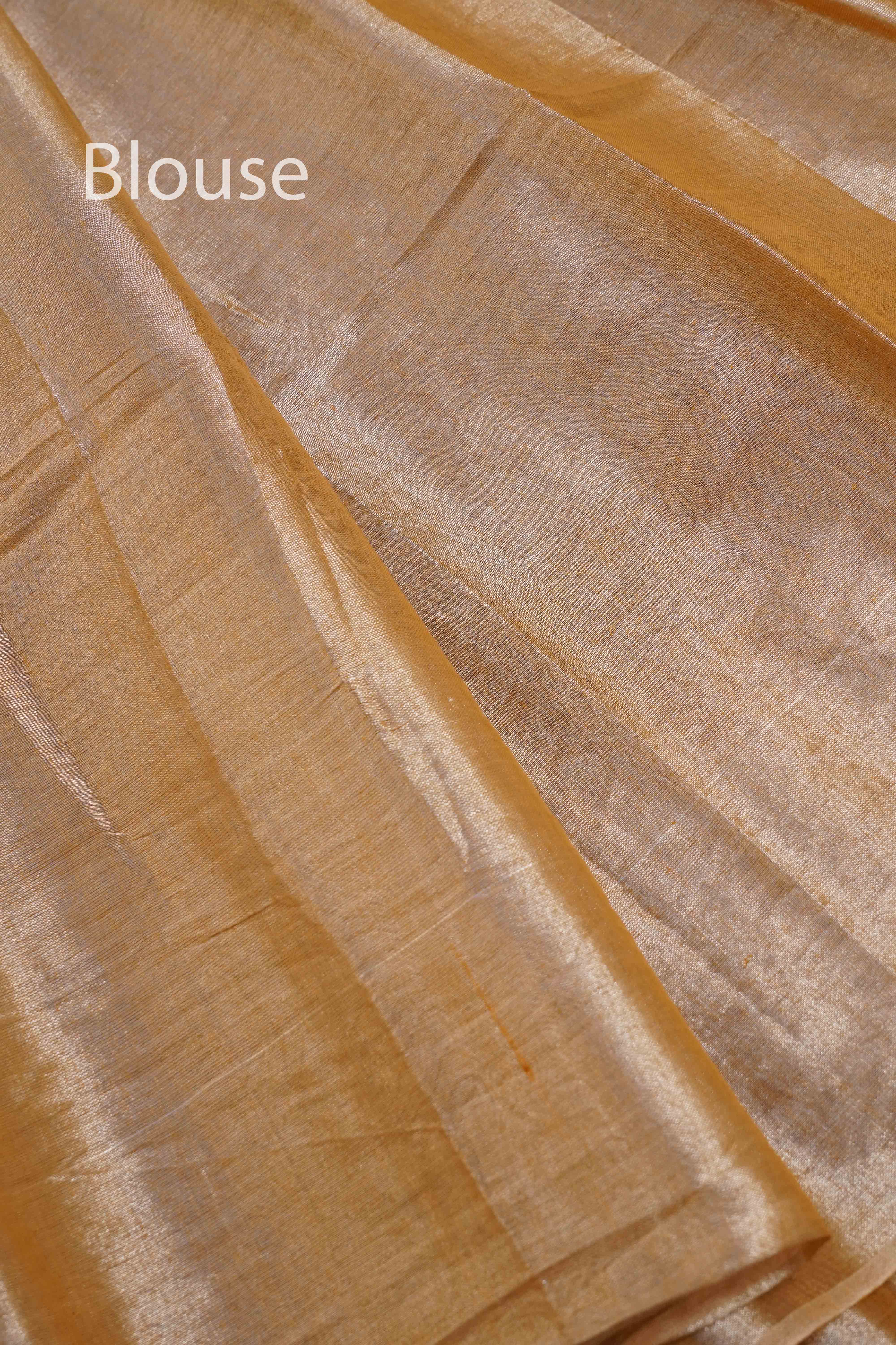 OFF WHITE LINEN TISSUE SAREE - Queens Jewel Emporium