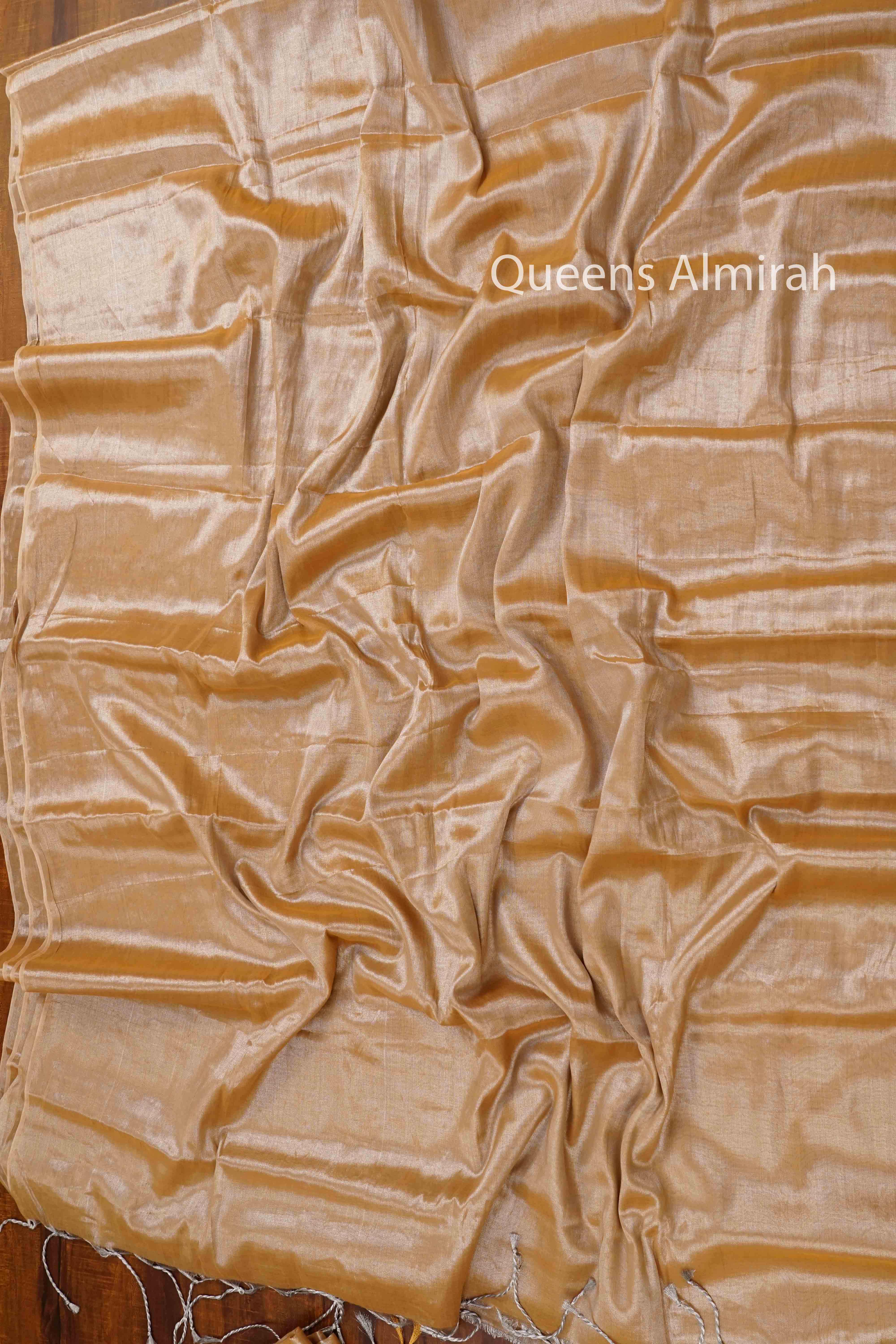 OFF WHITE LINEN TISSUE SAREE - Queens Jewel Emporium