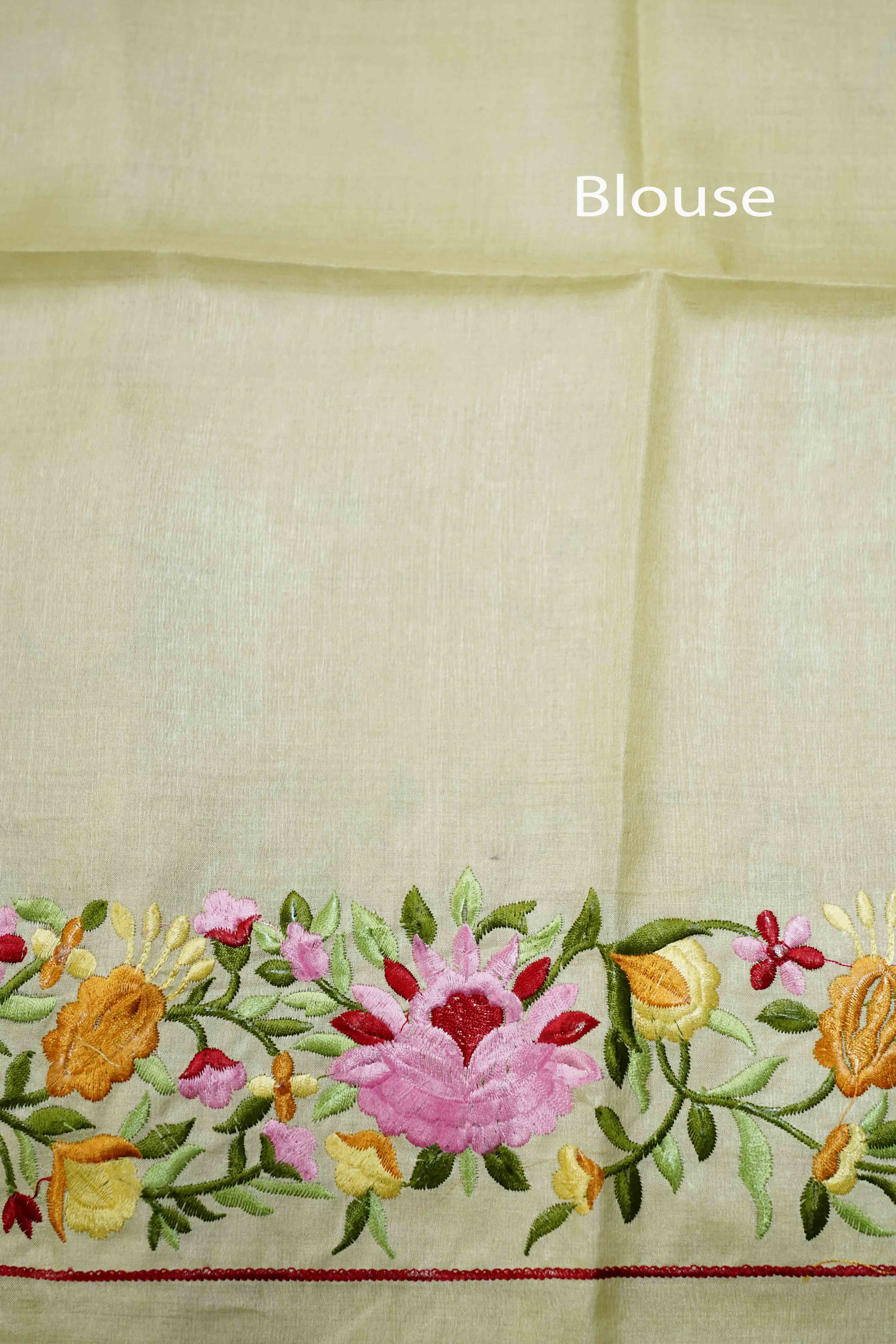 OFF WHITE PURE TUSSUR SILK PARSI EMBROIDERY SAREE - Queens Jewel Emporium