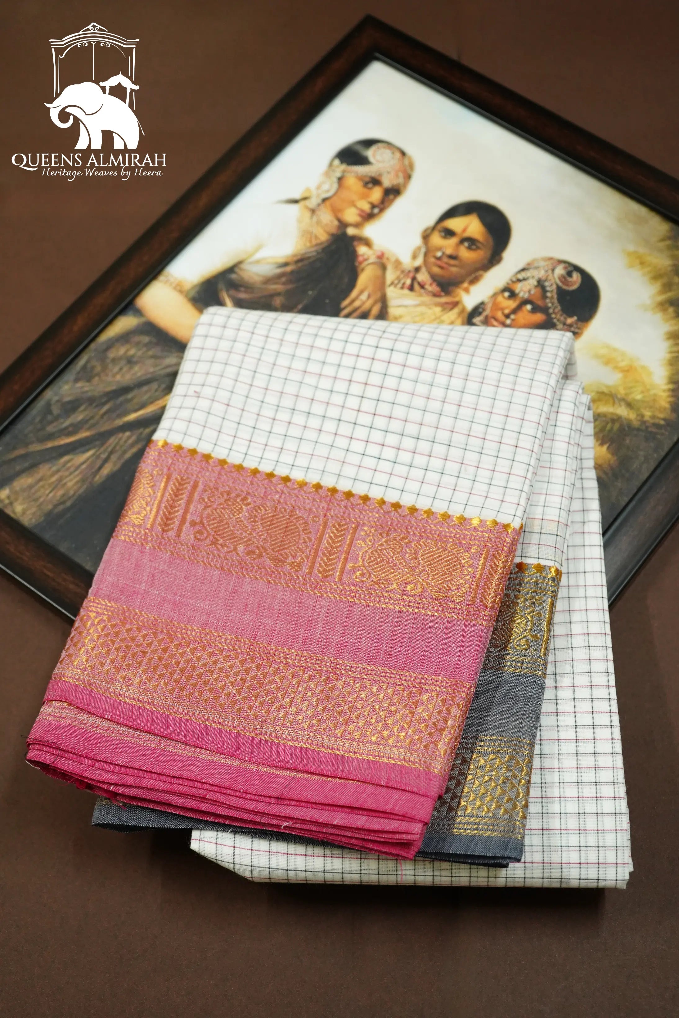 OFF WHITE WITH FADED PINK KANCHI COTTON SAREE - Queens Jewel Emporium