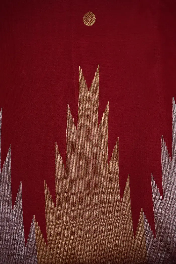 OLD BRICK WITH REDDISH ORANGE PURE KANCHIVARAM SAREE - Queens Jewel Emporium