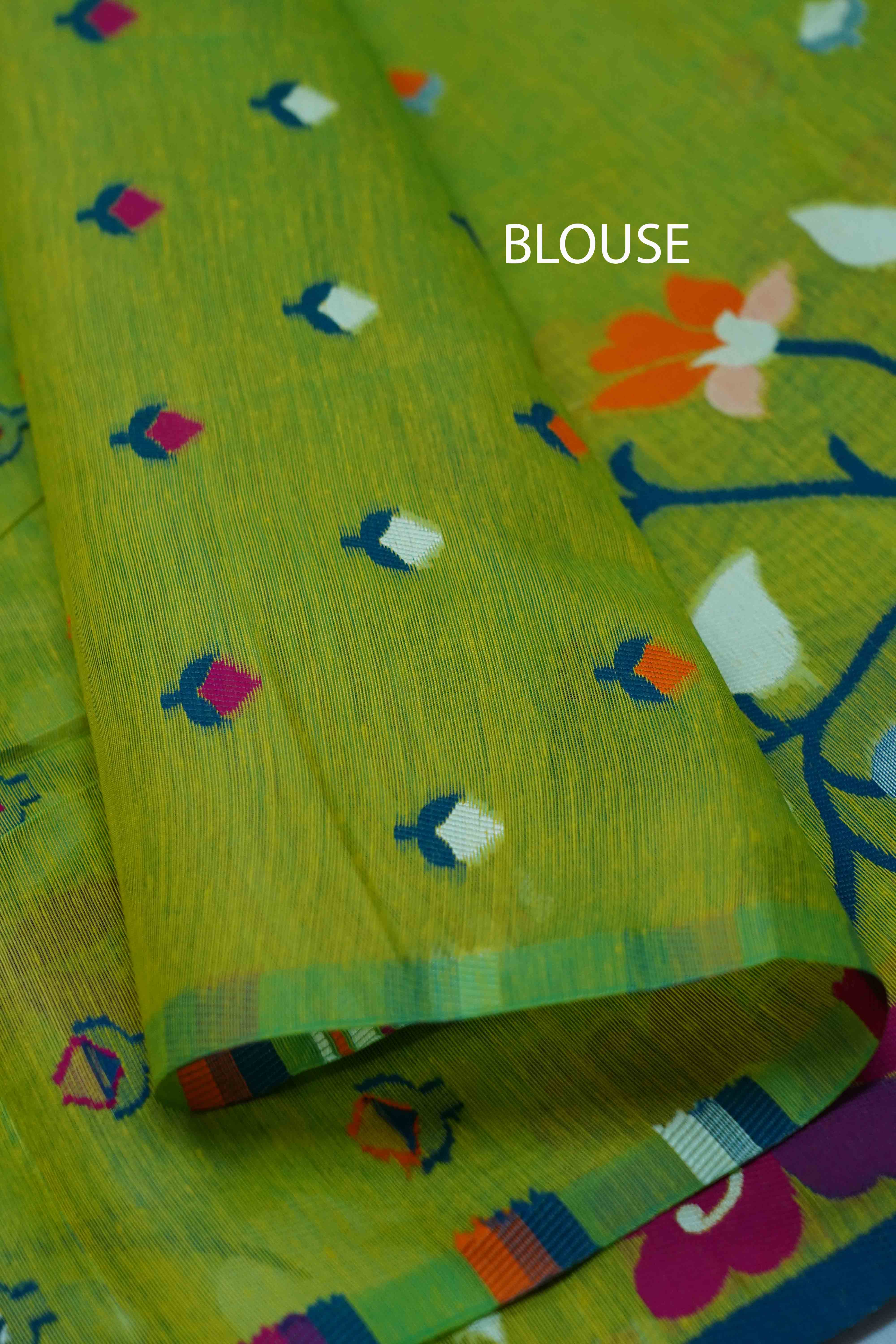 OLIVE GREEN JAMDANI SILK COTTON SAREE - Queens Jewel Emporium
