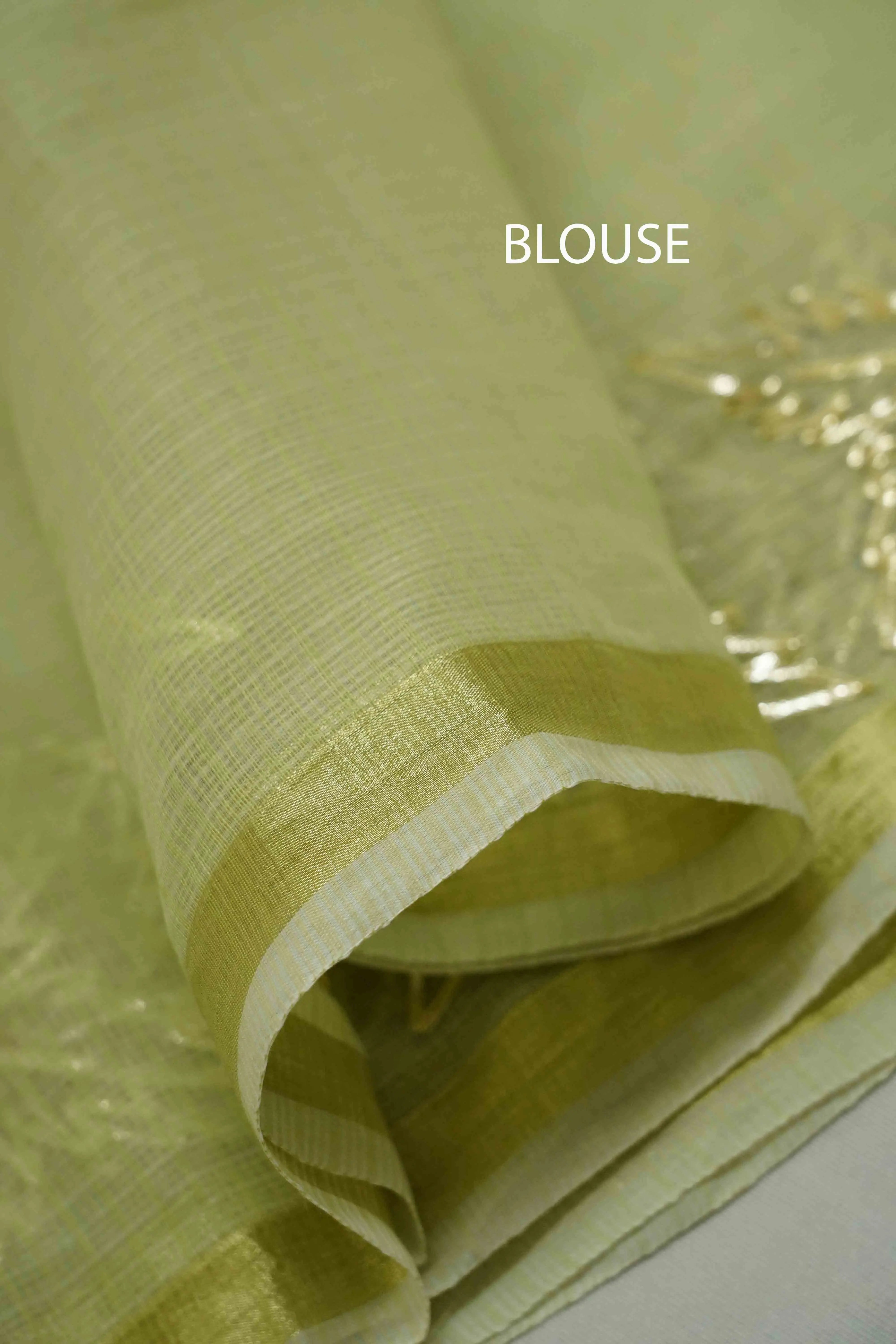 OLIVE GREEN KOTA COTTON SAREE - Queens Jewel Emporium