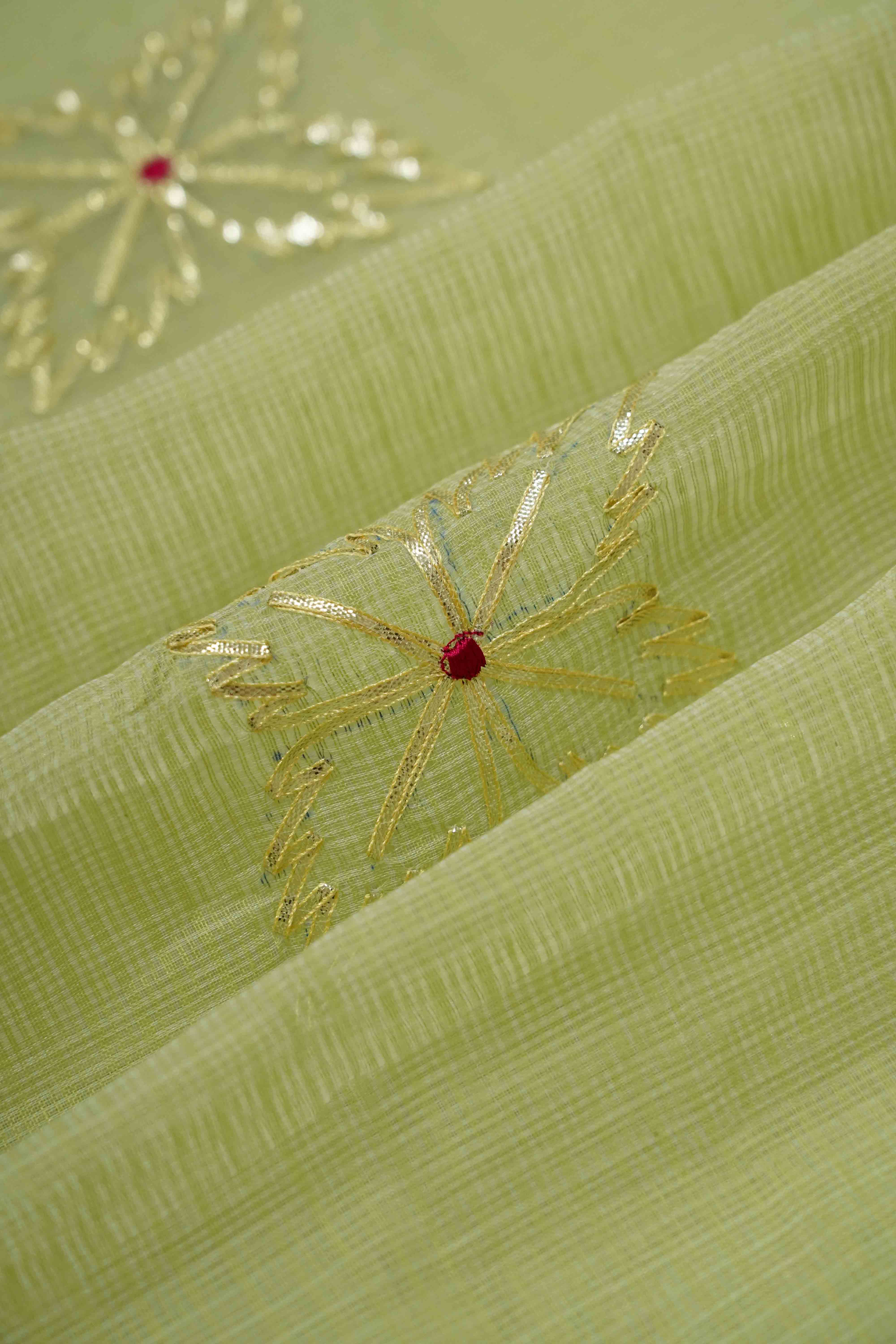 OLIVE GREEN KOTA COTTON SAREE - Queens Jewel Emporium