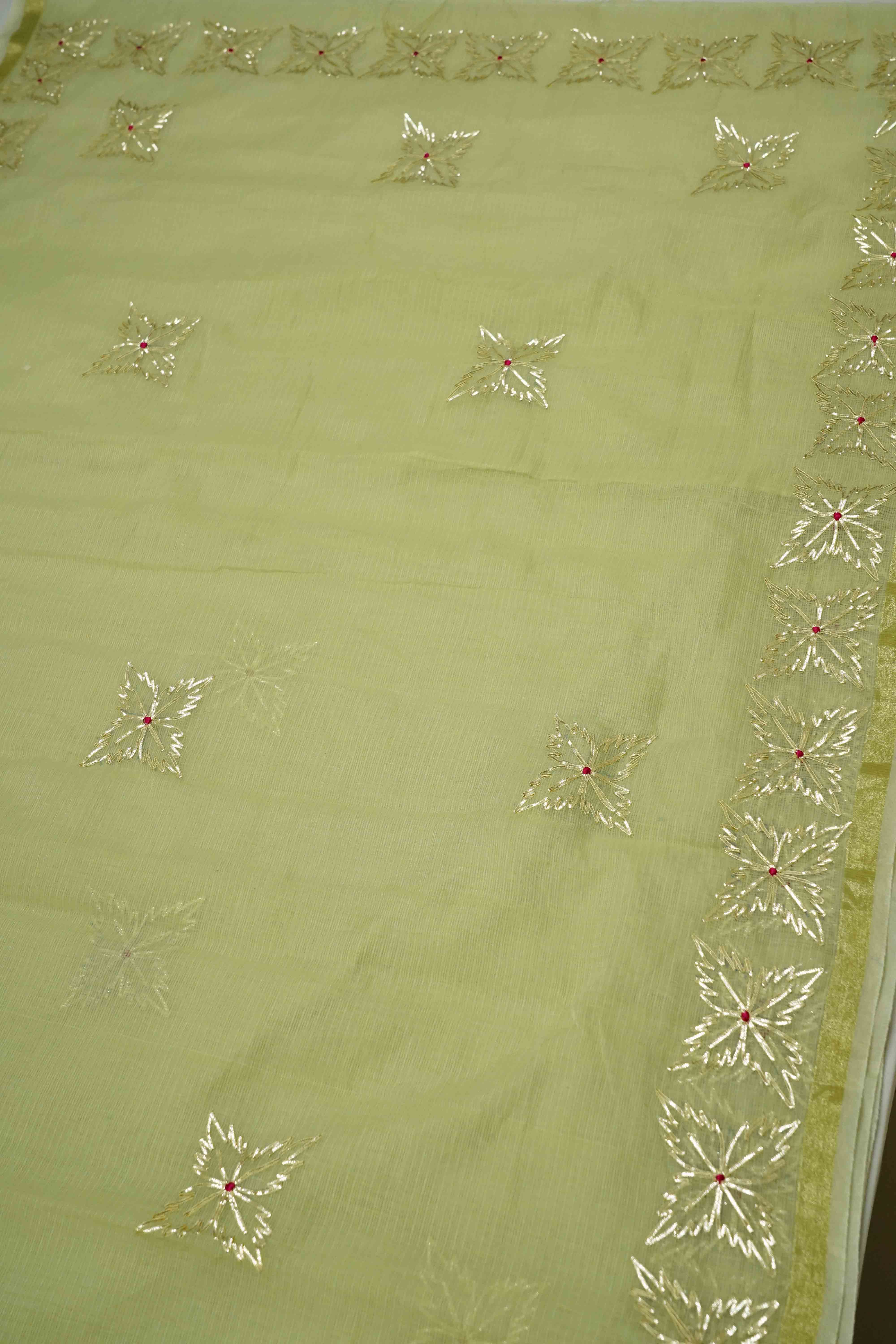 OLIVE GREEN KOTA COTTON SAREE - Queens Jewel Emporium