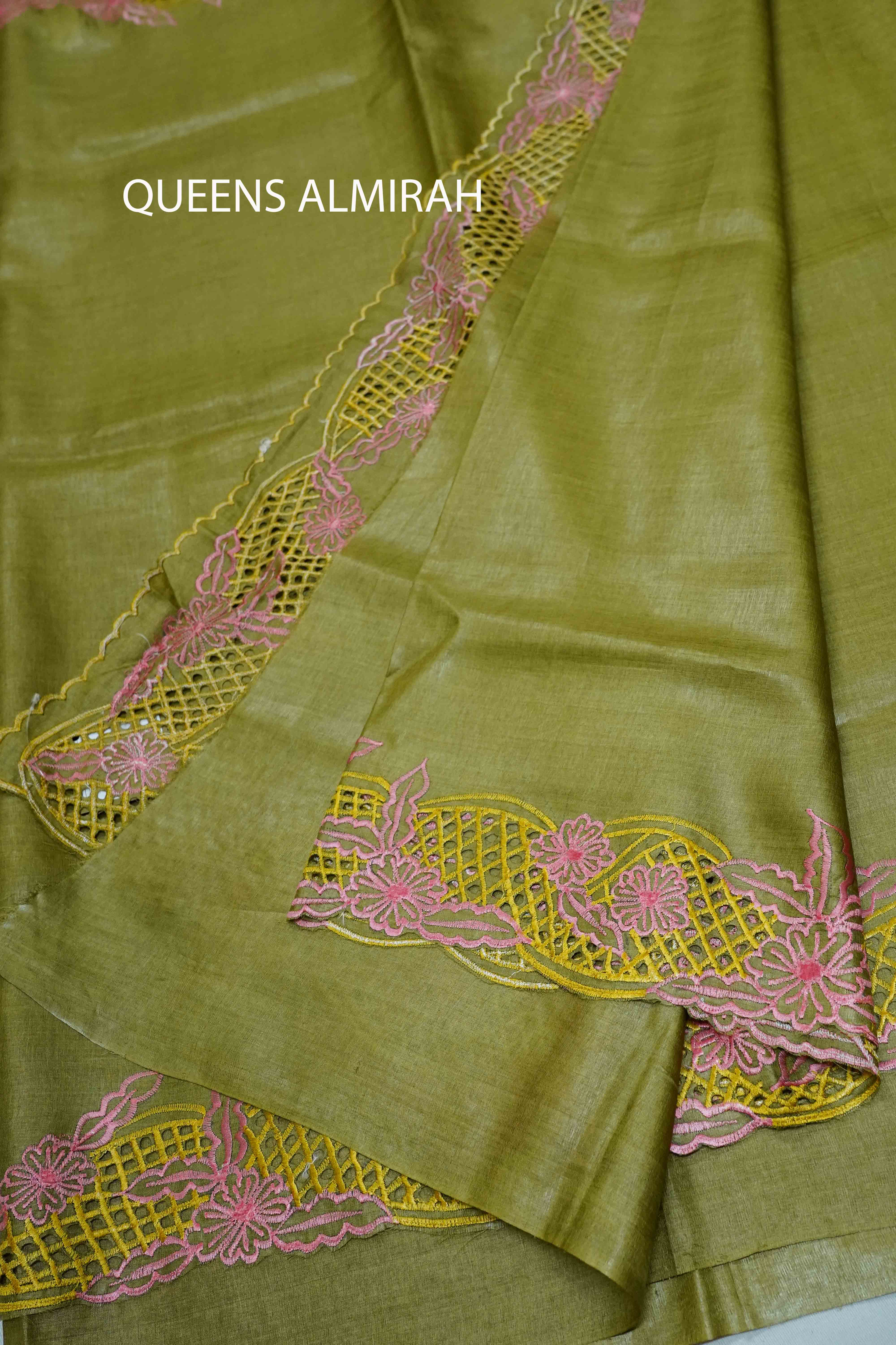 OLIVE GREEN PURE TUSSAR SILK SAREE - Queens Jewel Emporium