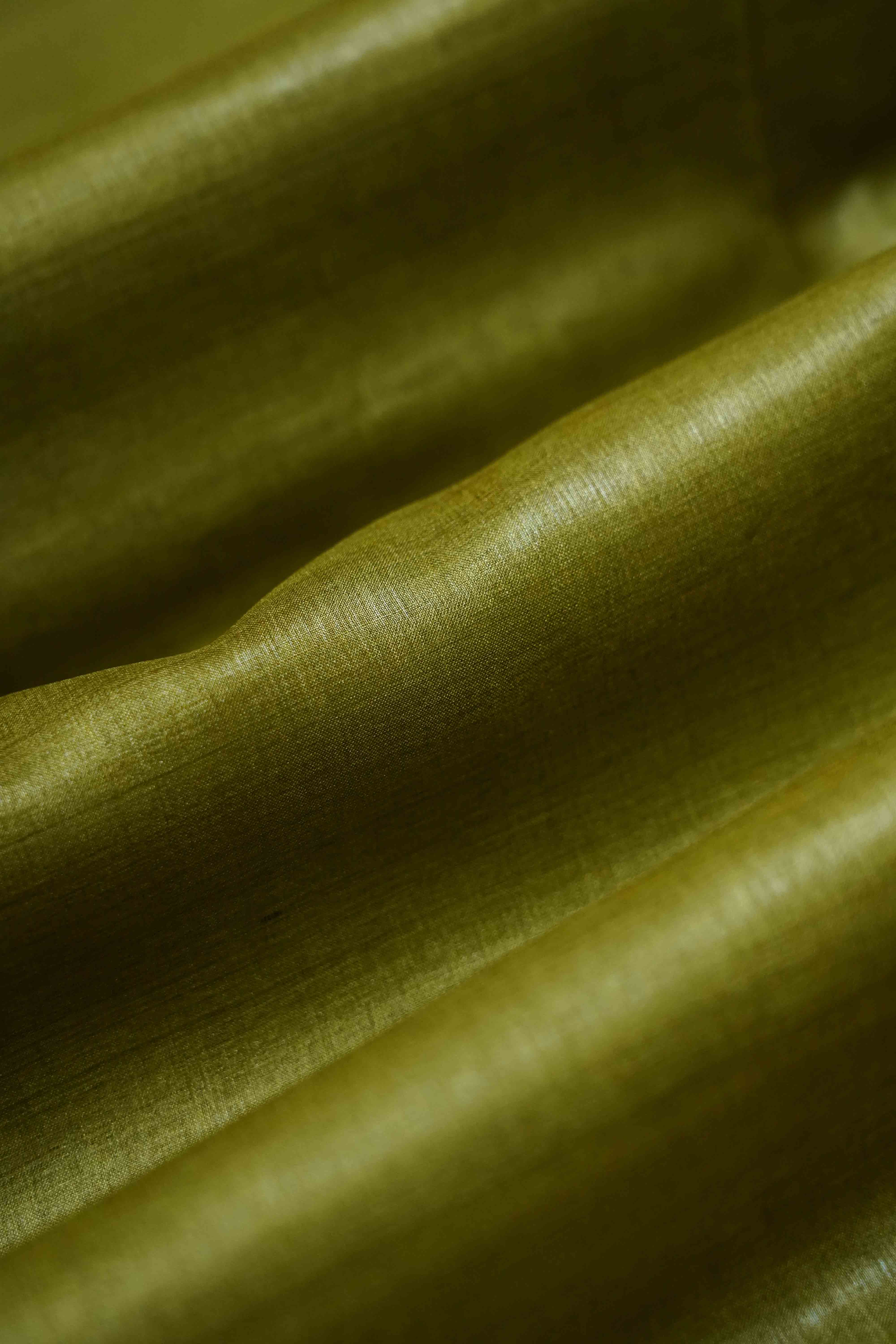 OLIVE GREEN PURE TUSSAR SILK SAREE - Queens Jewel Emporium