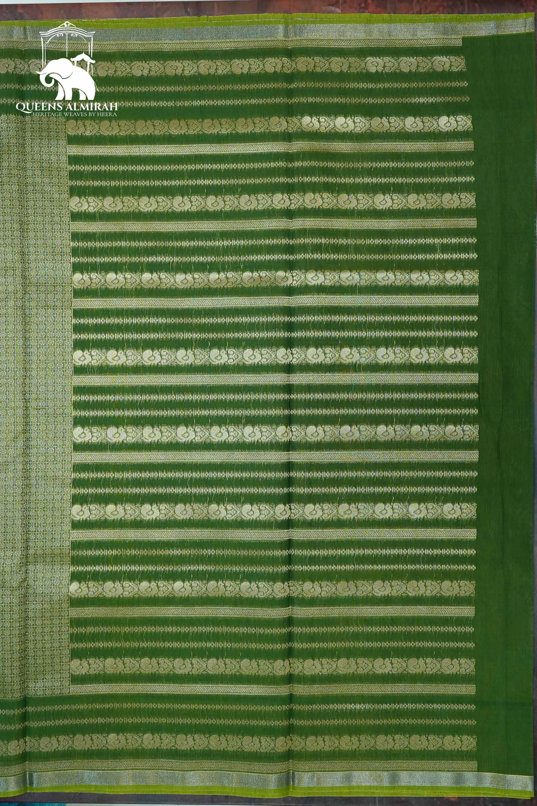 OLIVE GREEN WITH WOVEN BORDER SILK COTTON SAREE - Queens Jewel Emporium