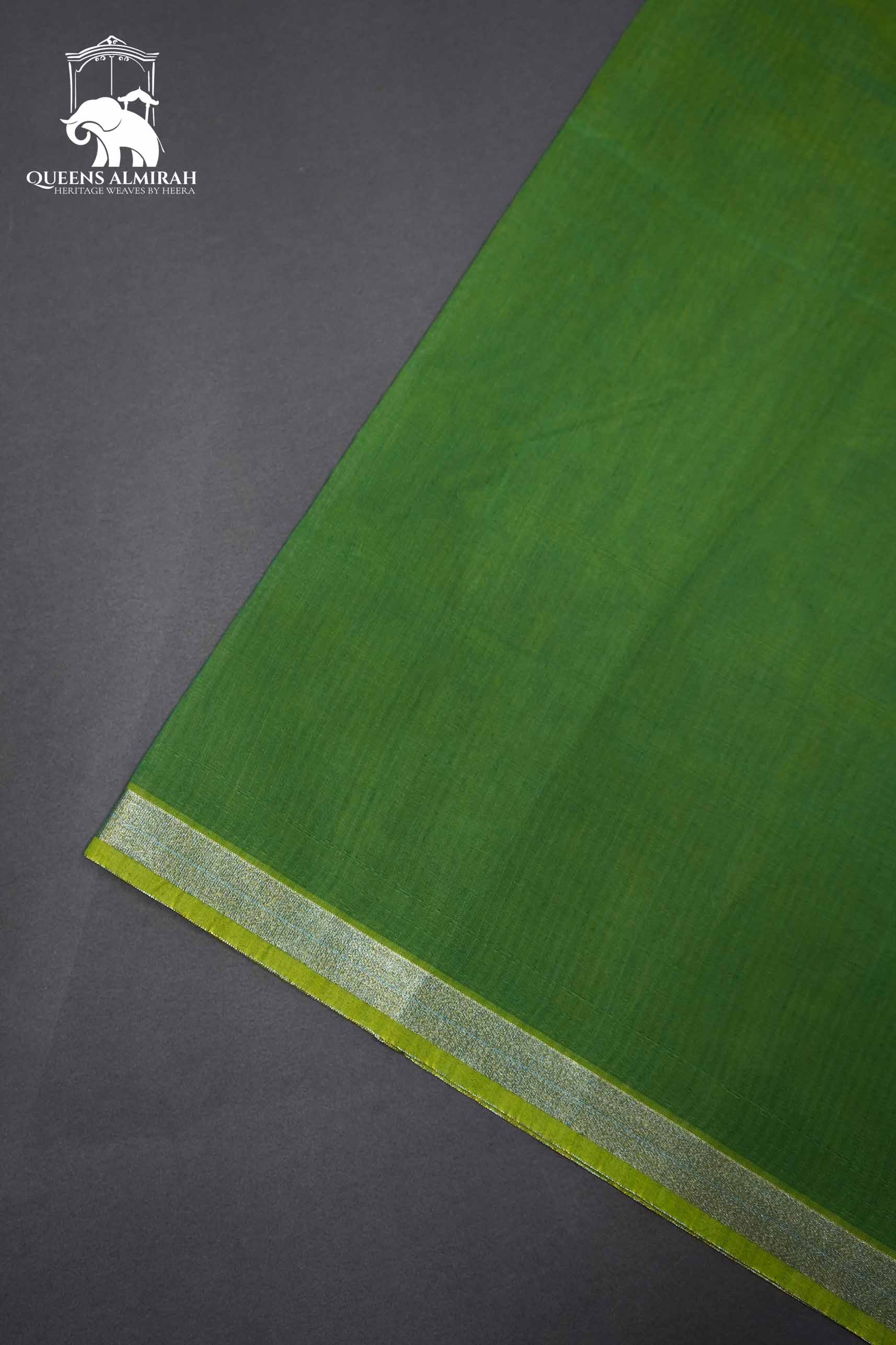 OLIVE GREEN WITH WOVEN BORDER SILK COTTON SAREE - Queens Jewel Emporium