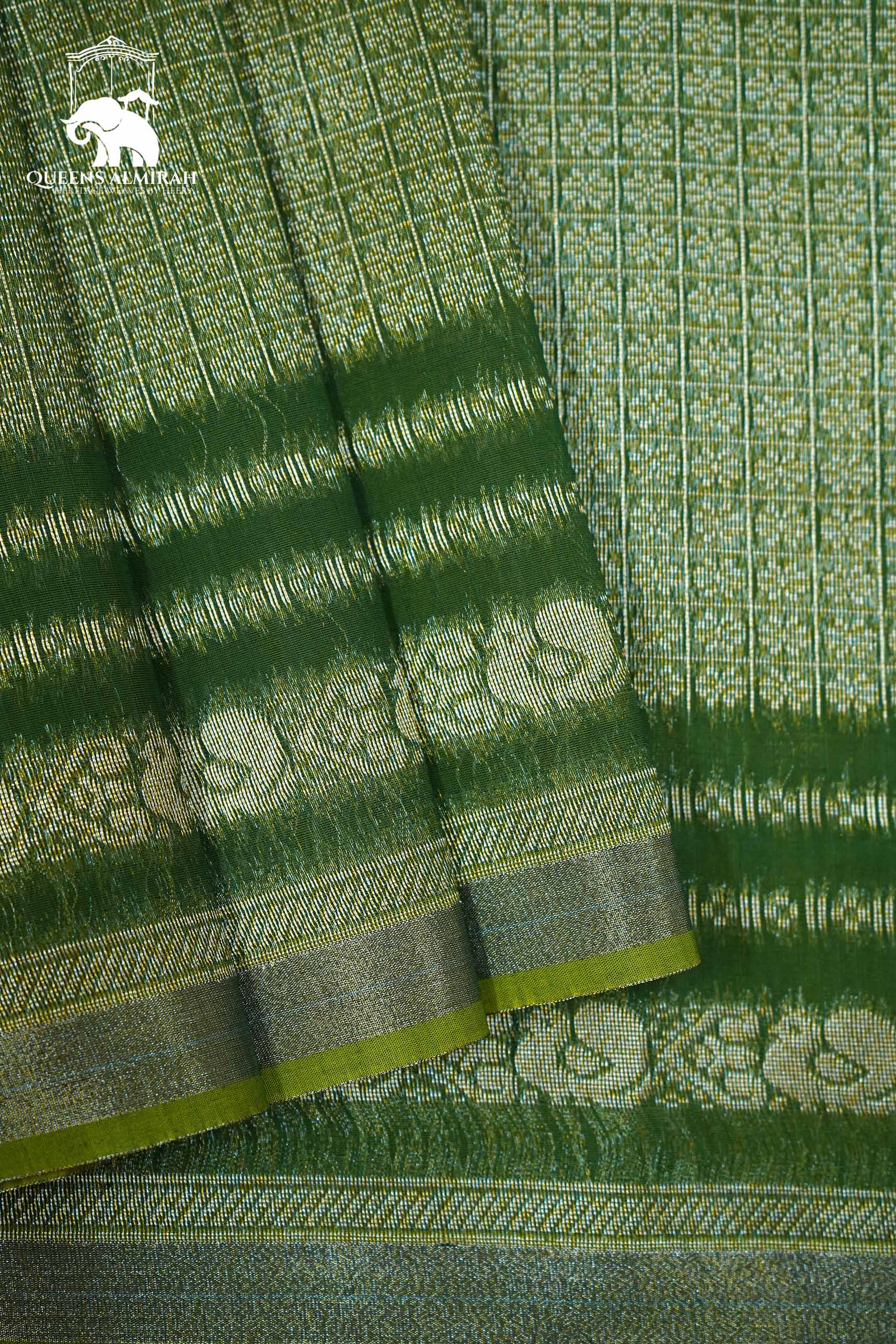 OLIVE GREEN WITH WOVEN BORDER SILK COTTON SAREE - Queens Jewel Emporium