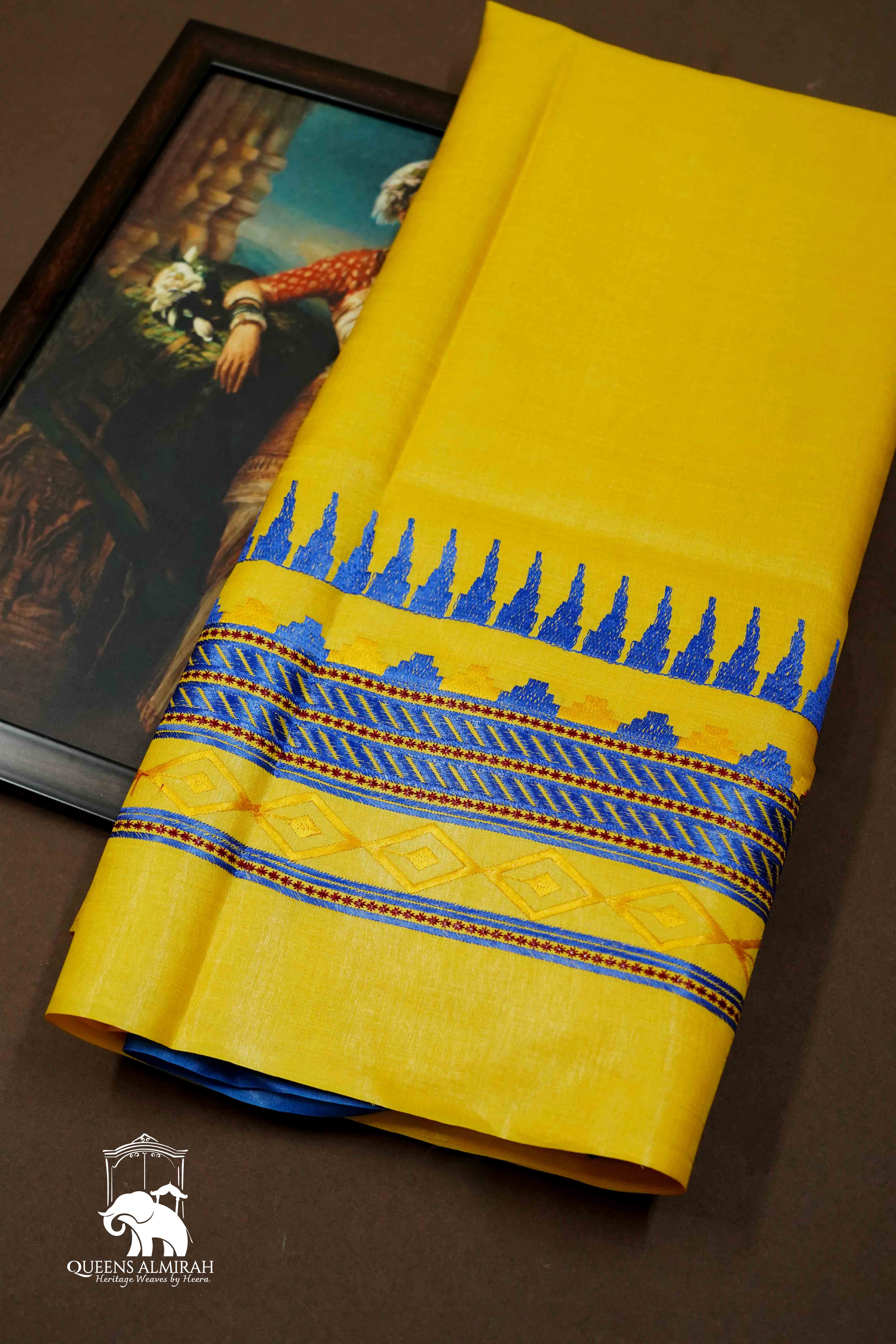 OLIVE YELLOW  PURE TUSSAR SILK SAREE - Queens Jewel Emporium