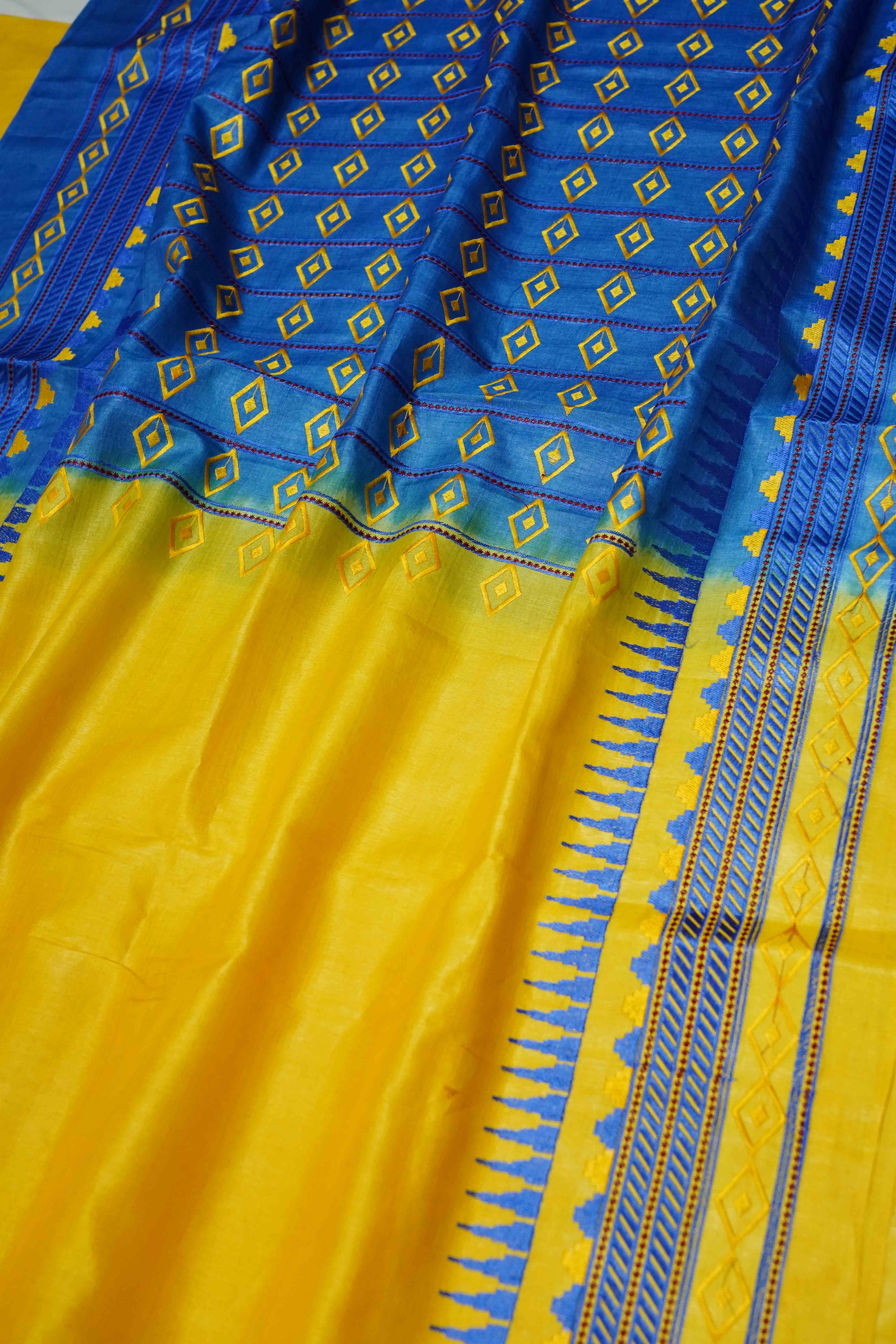 OLIVE YELLOW  PURE TUSSAR SILK SAREE - Queens Jewel Emporium