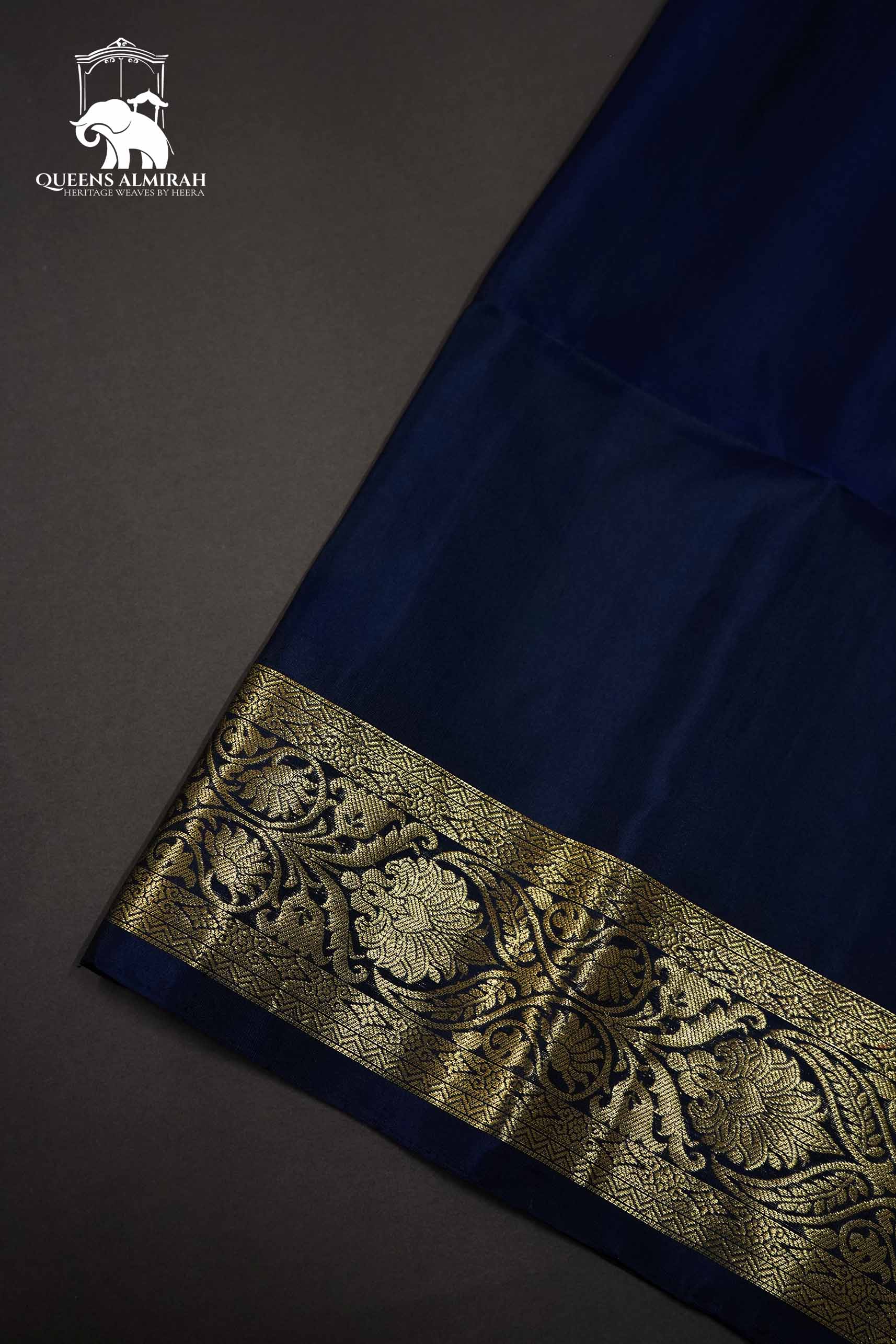 OLIVE YELLOW WITH CHARCOAL BLUE SOFT SILK SAREE - Queens Jewel Emporium