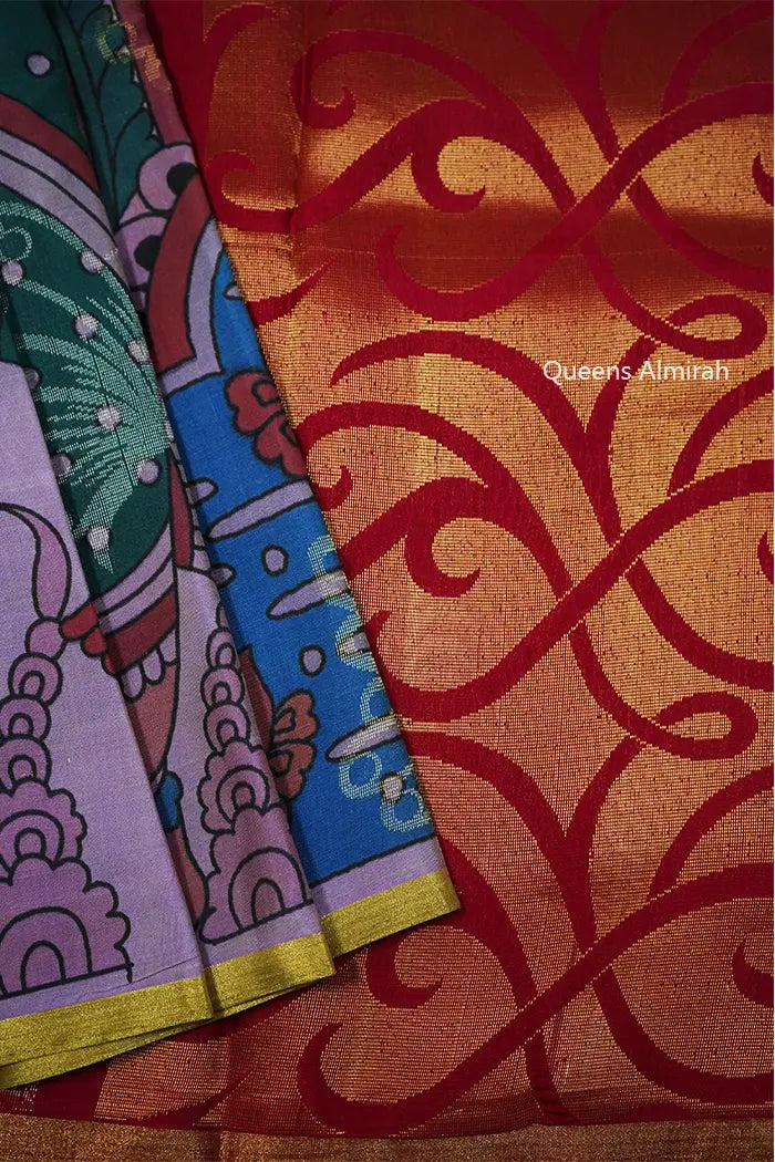 ONION PINK WITH MULTI COLOR KANCHIVARAM SILK SAREE - Queens Jewel Emporium