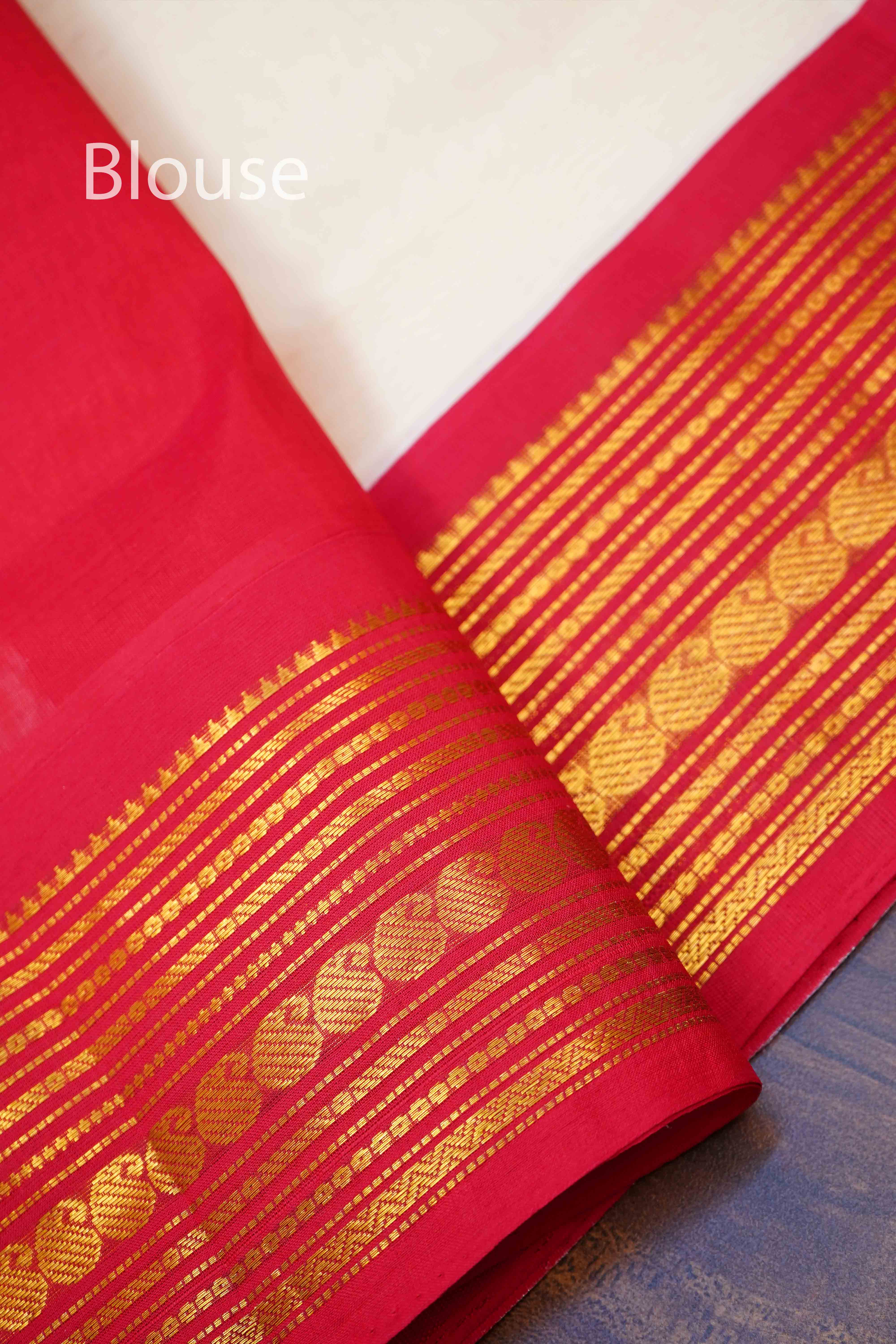 Off White With Red Pure Silk Cotton Saree - Queens Jewel Emporium