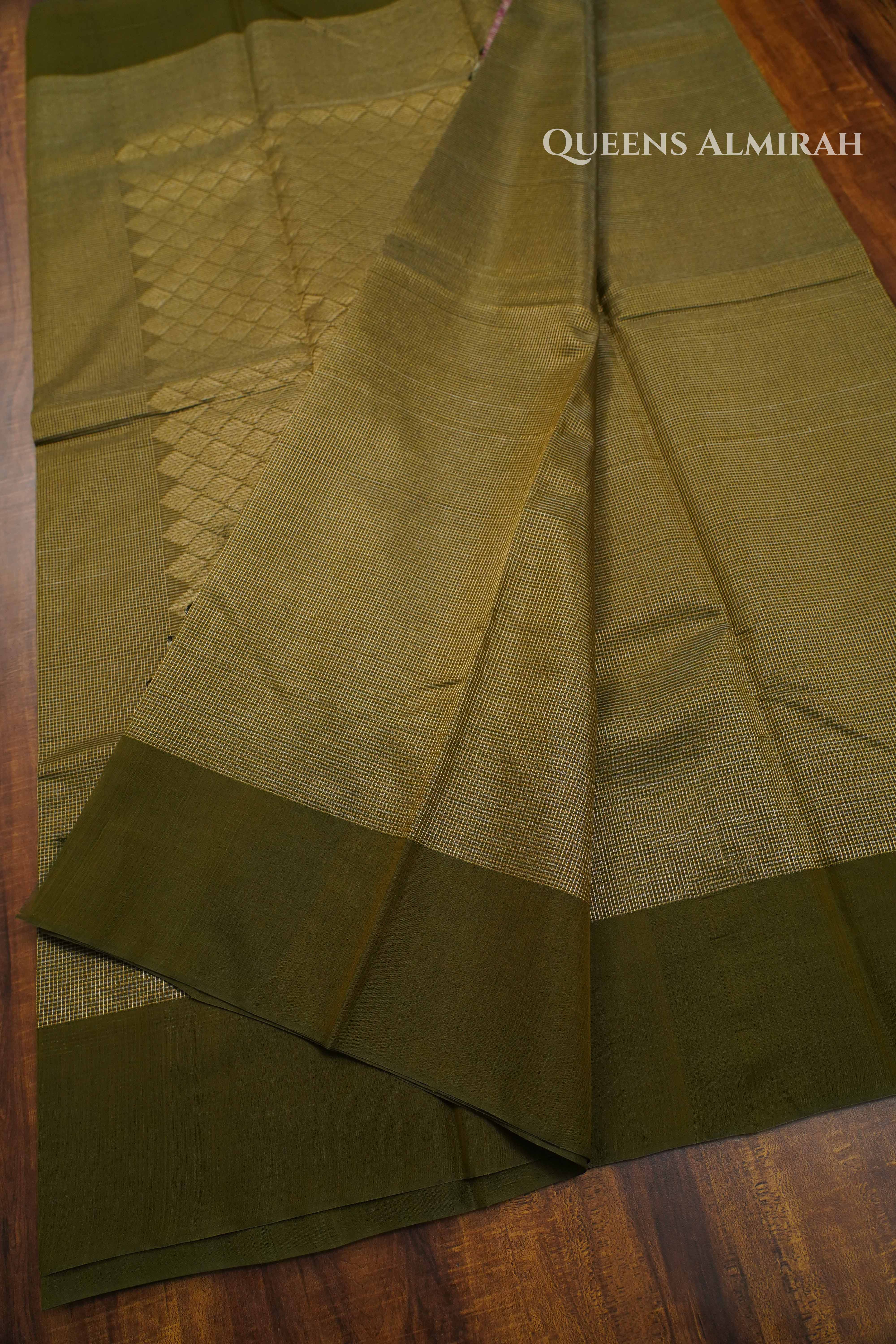 Olive Green Pure Silk Cotton Saree QUEENS ALMIRAH