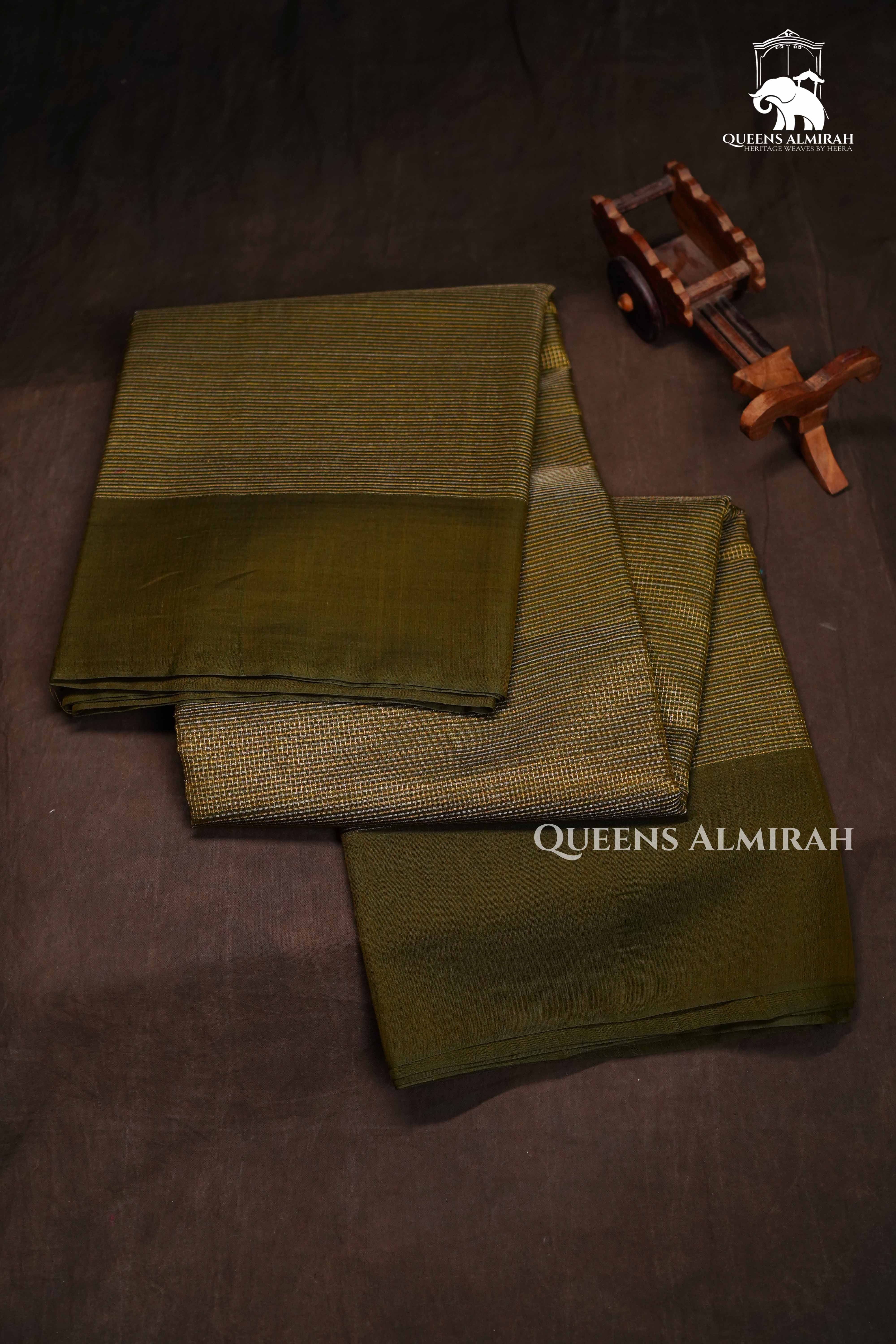 Olive Green Pure Silk Cotton Saree QUEENS ALMIRAH