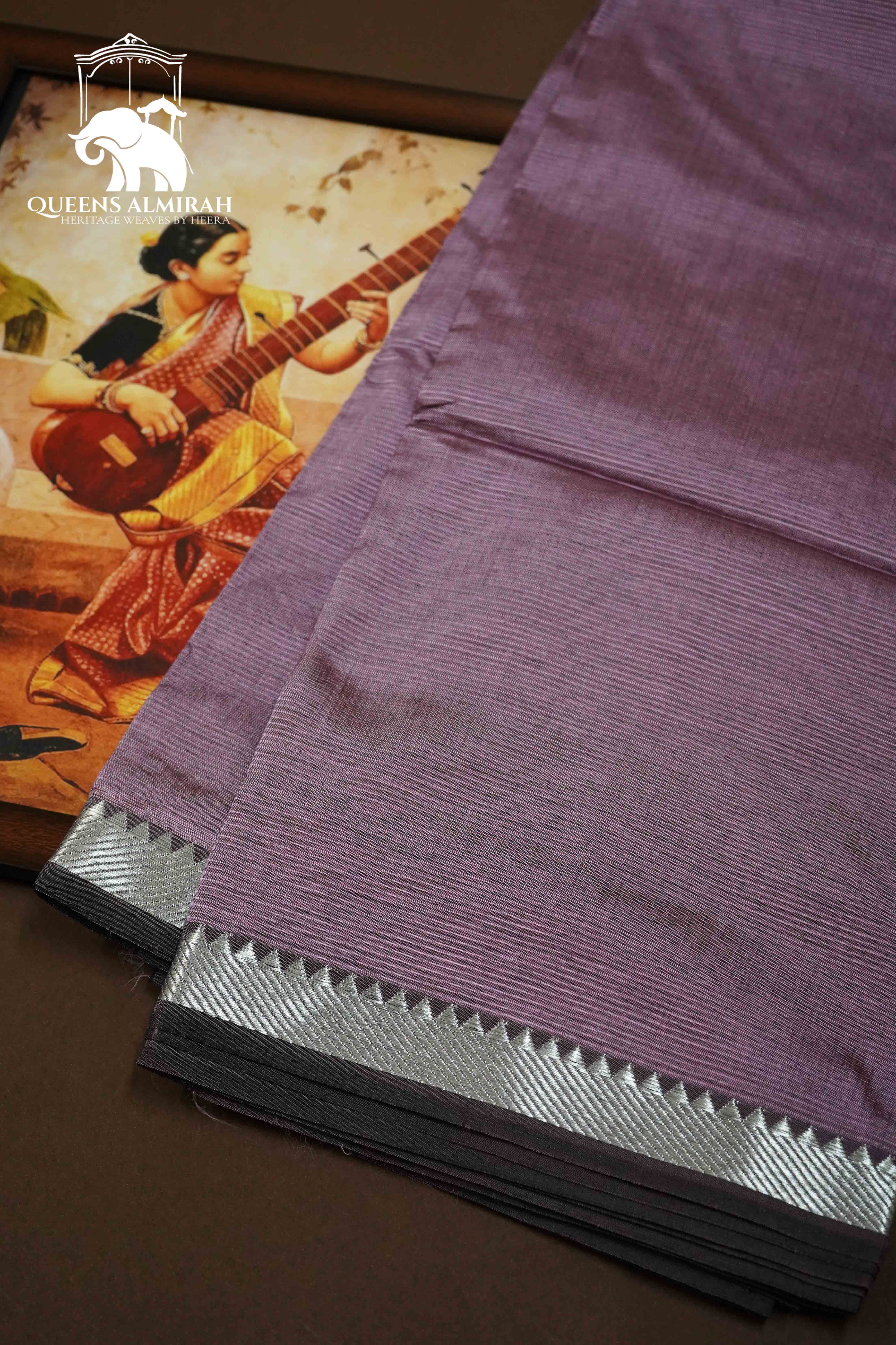 ONION PINK SILVER ZARI BORDER MANGALGIRI SAREE - Queens Jewel Emporium