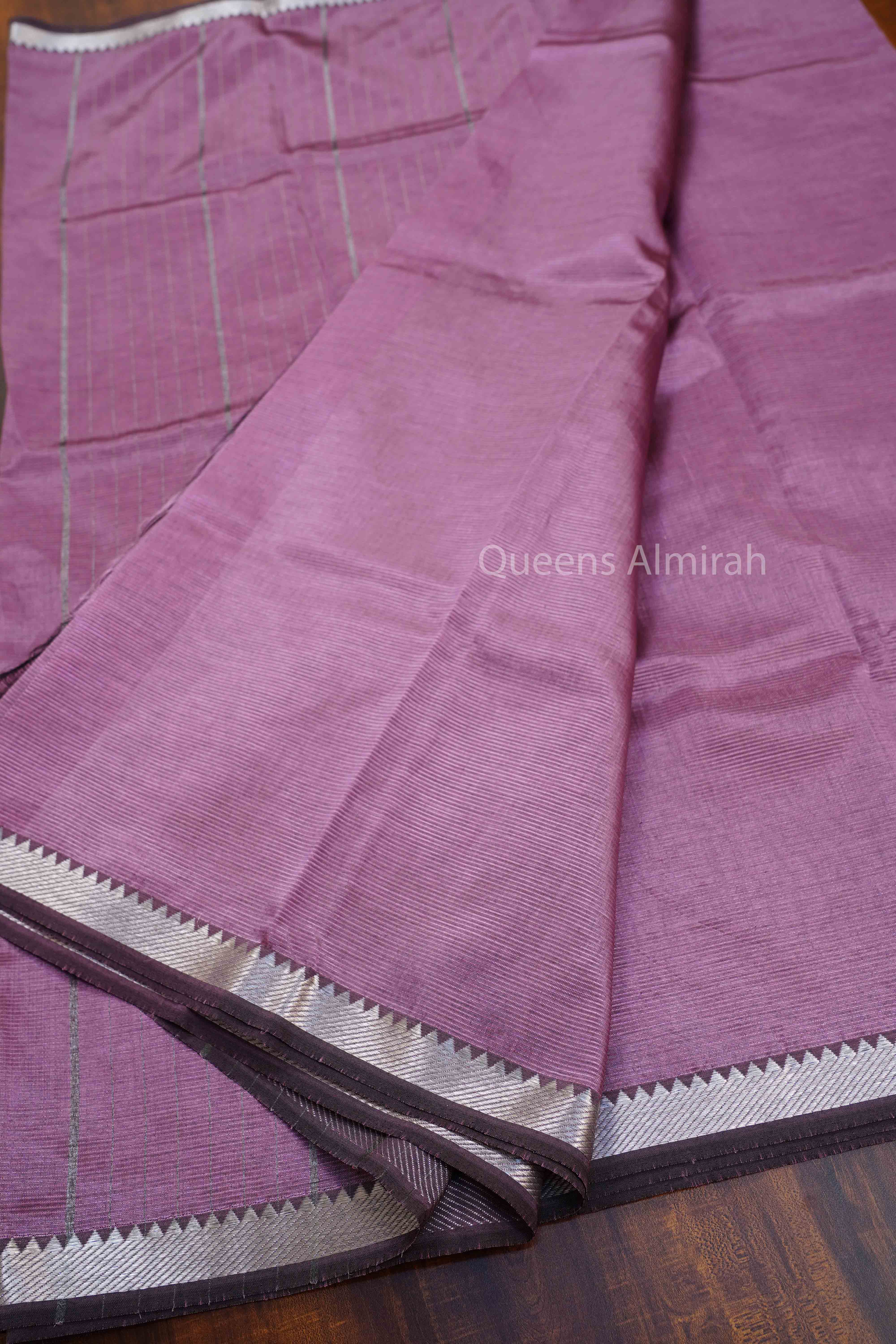 ONION PINK SILVER ZARI BORDER MANGALGIRI SAREE - Queens Jewel Emporium