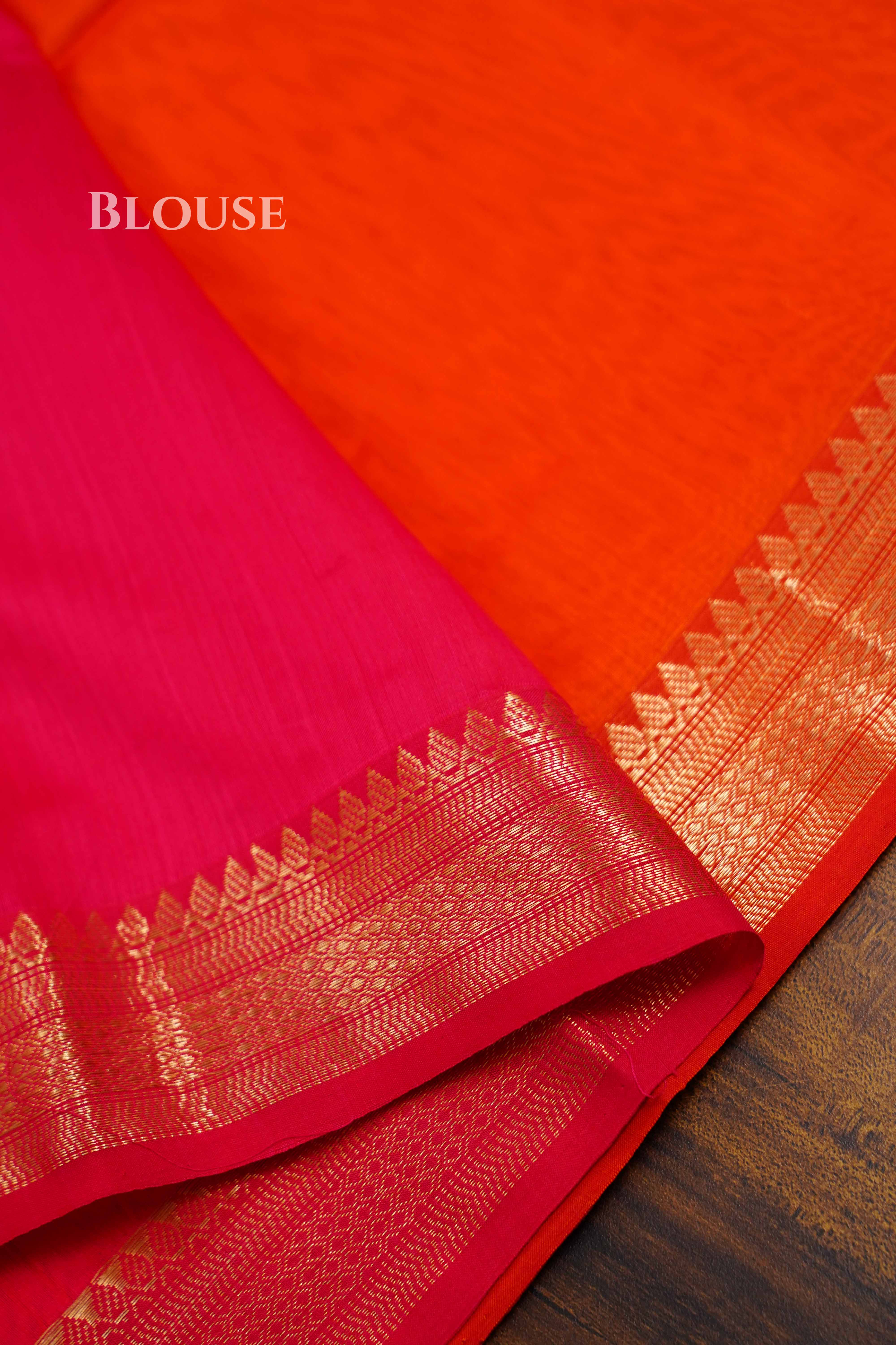 Orange Maheshwari Silk Cotton Saree QUEENS ALMIRAH