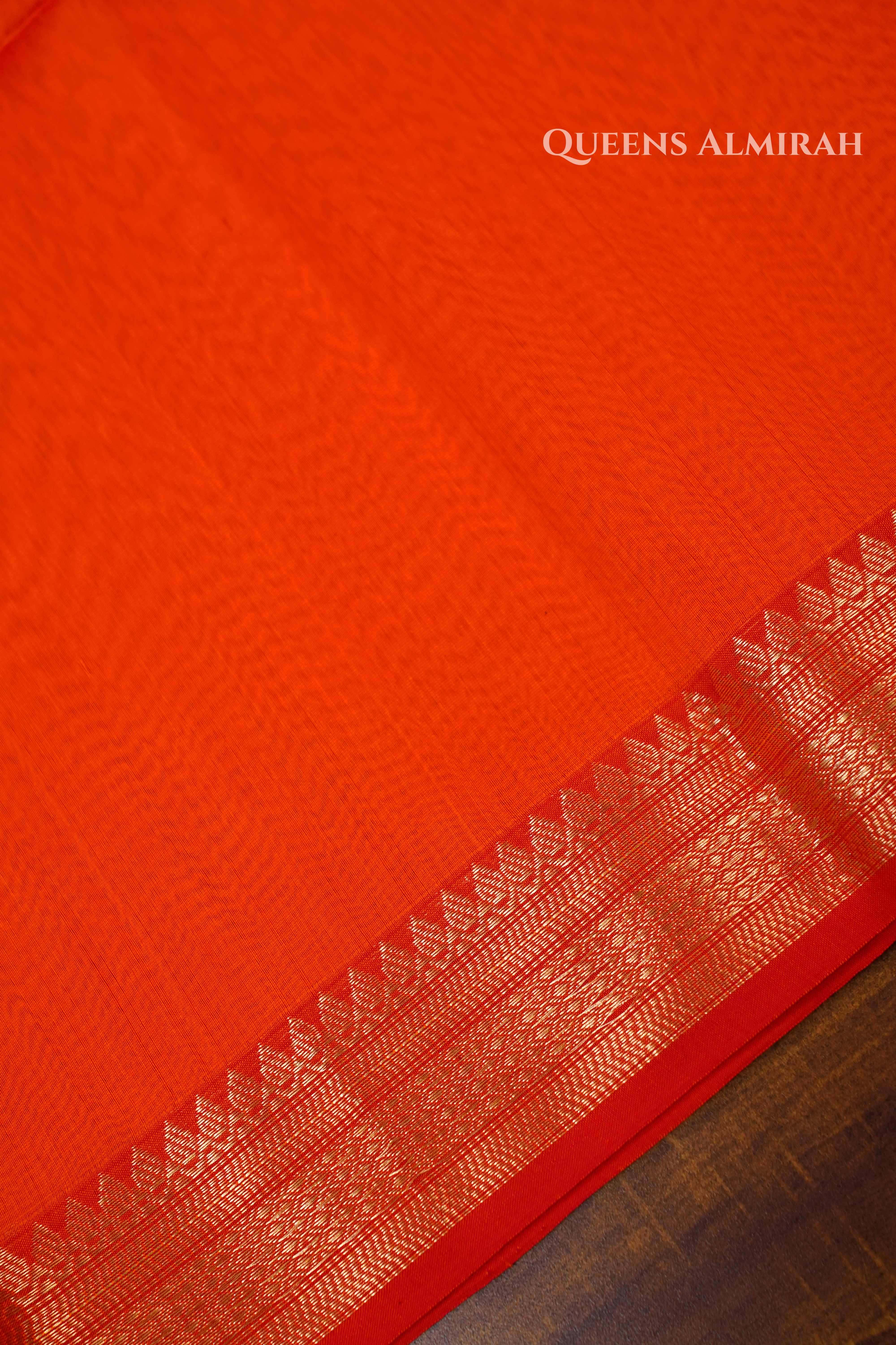 Orange Maheshwari Silk Cotton Saree QUEENS ALMIRAH