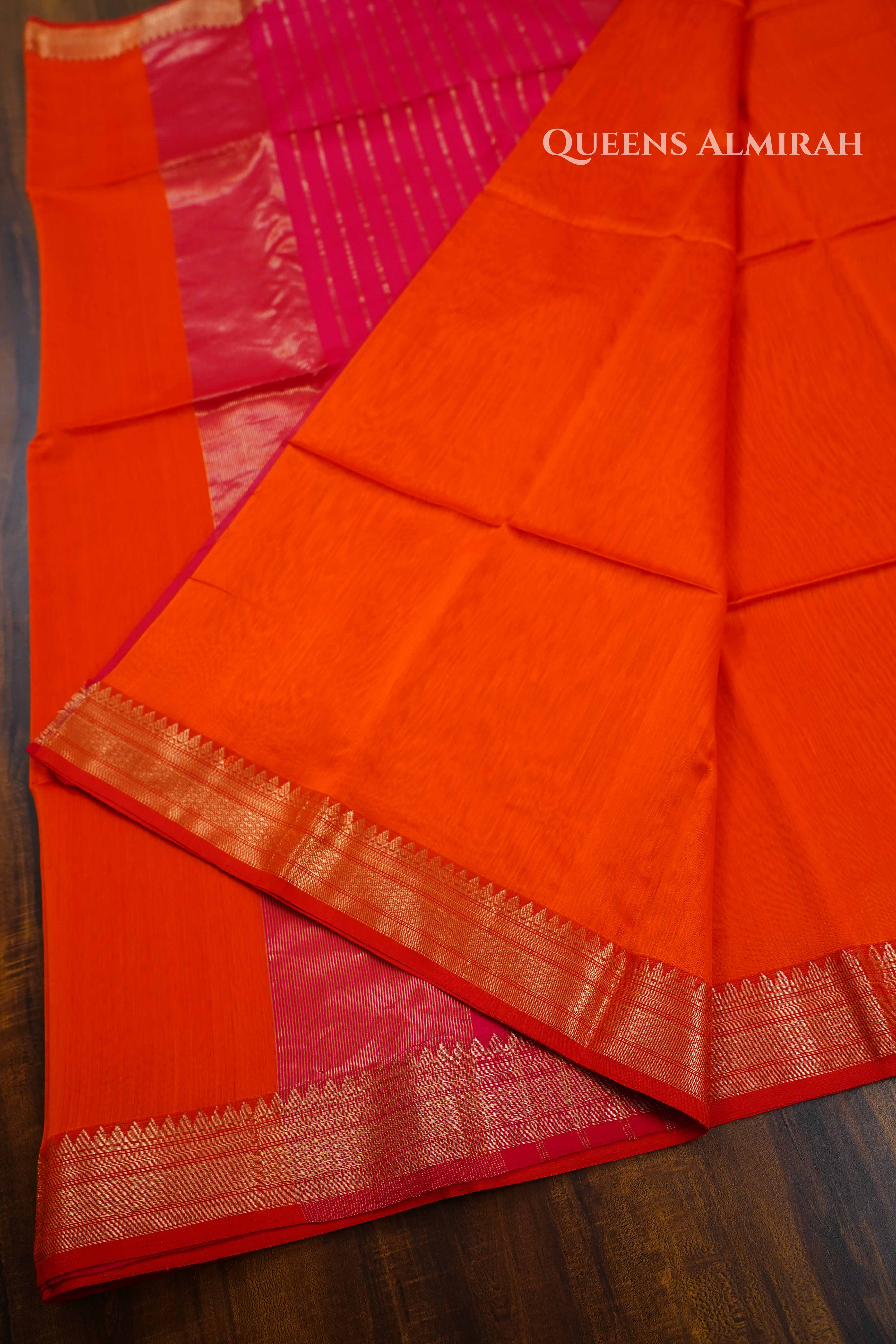 Orange Maheshwari Silk Cotton Saree QUEENS ALMIRAH
