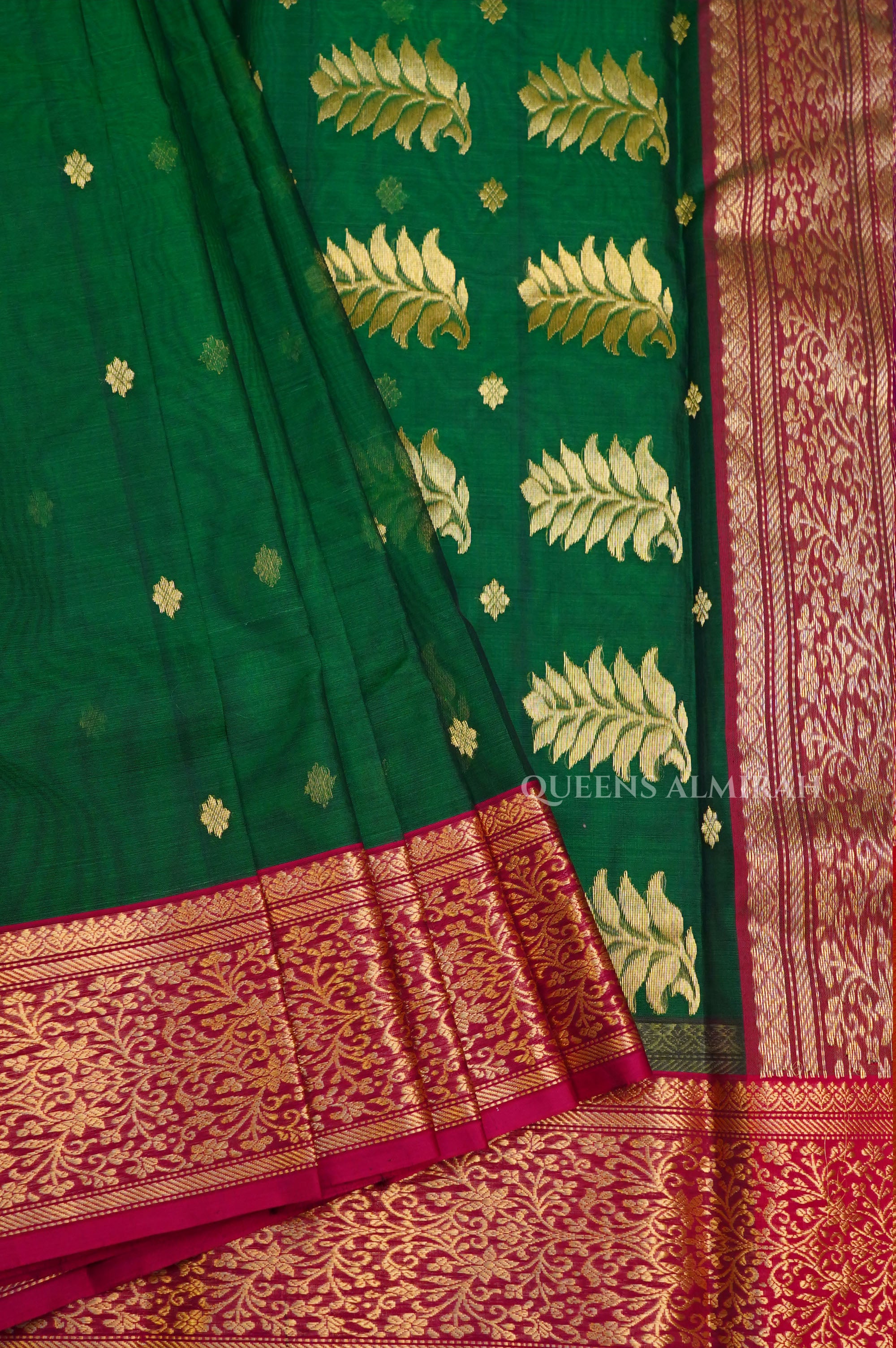 Green With Pink Chanderi Katan Silk Handloom Saree