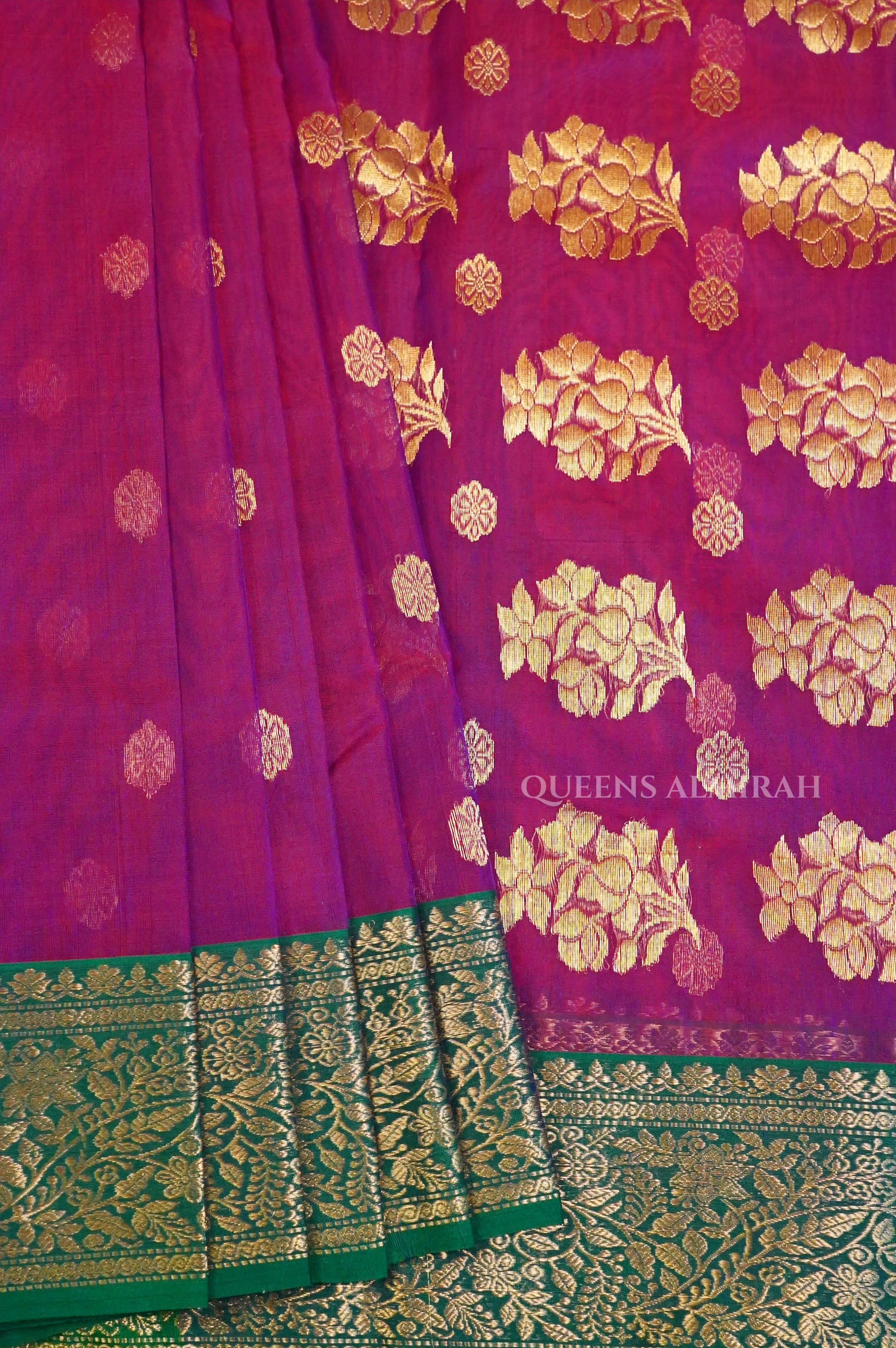 Purple With Green Chanderi Katan Silk Handloom Saree