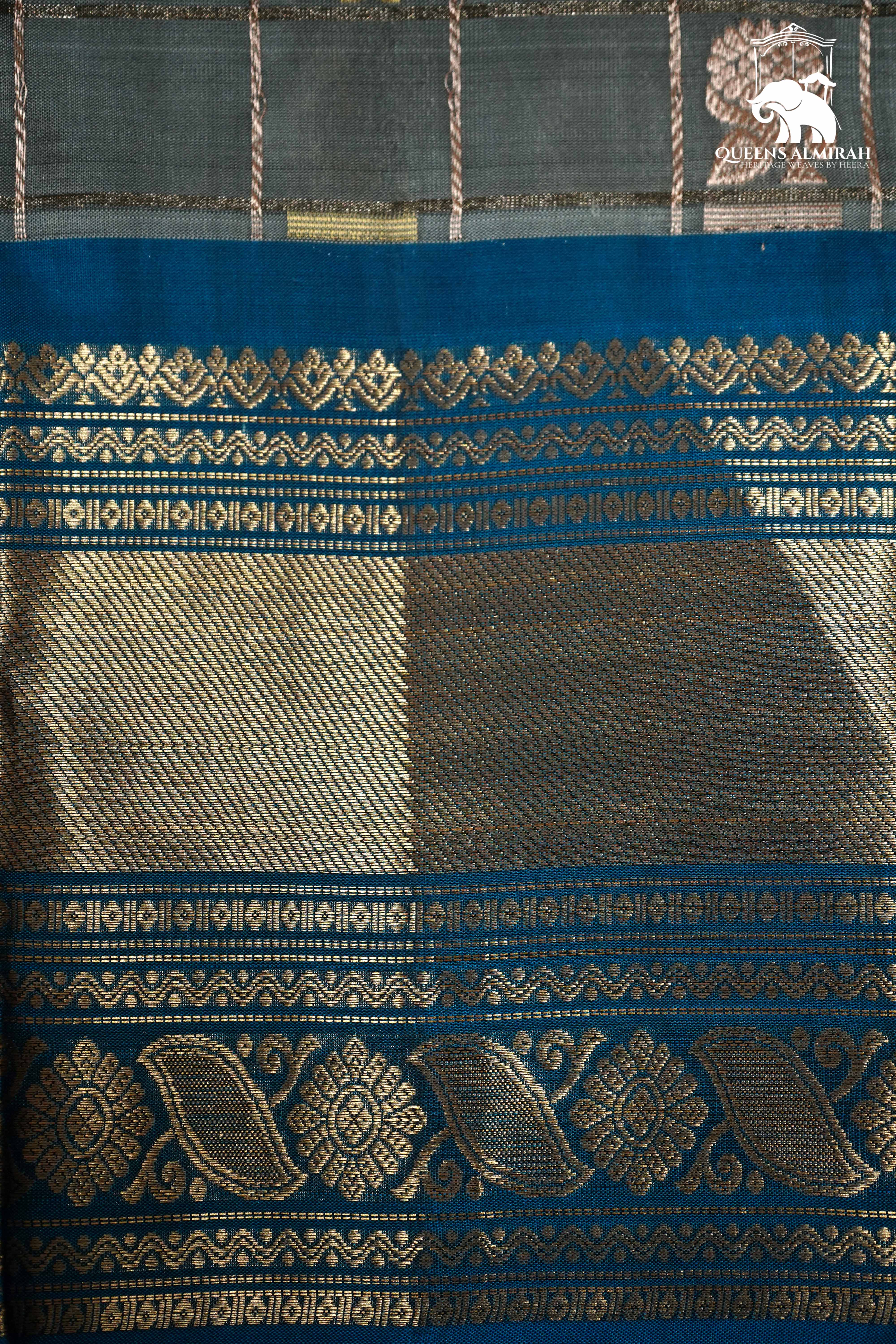 PALE SKY BLUE WITH NILE BLUE KANCHIVARAM SILK SAREE - Queens Jewel Emporium