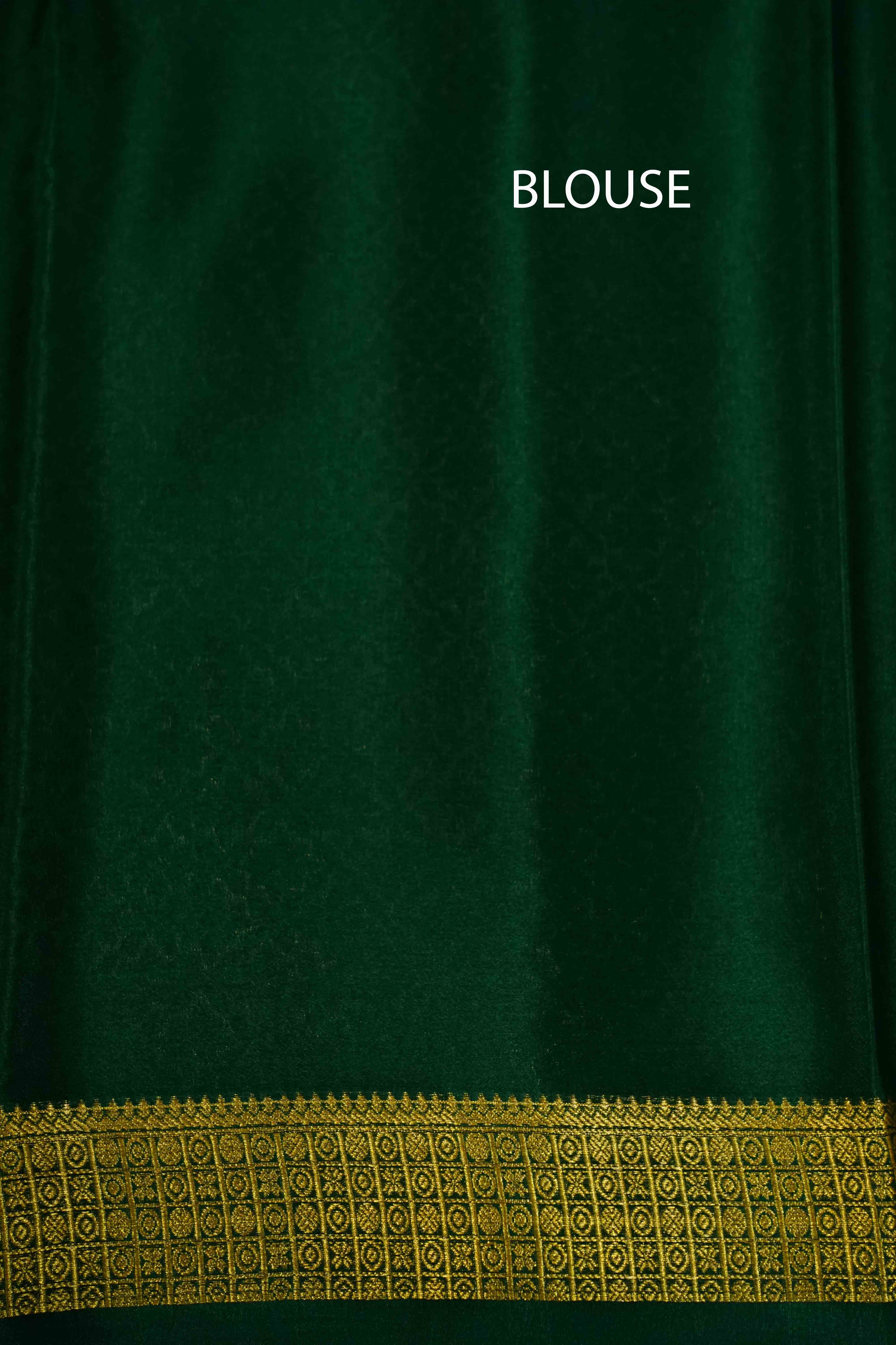 PALM GREEN MYSORE SILK SAREE - Queens Jewel Emporium