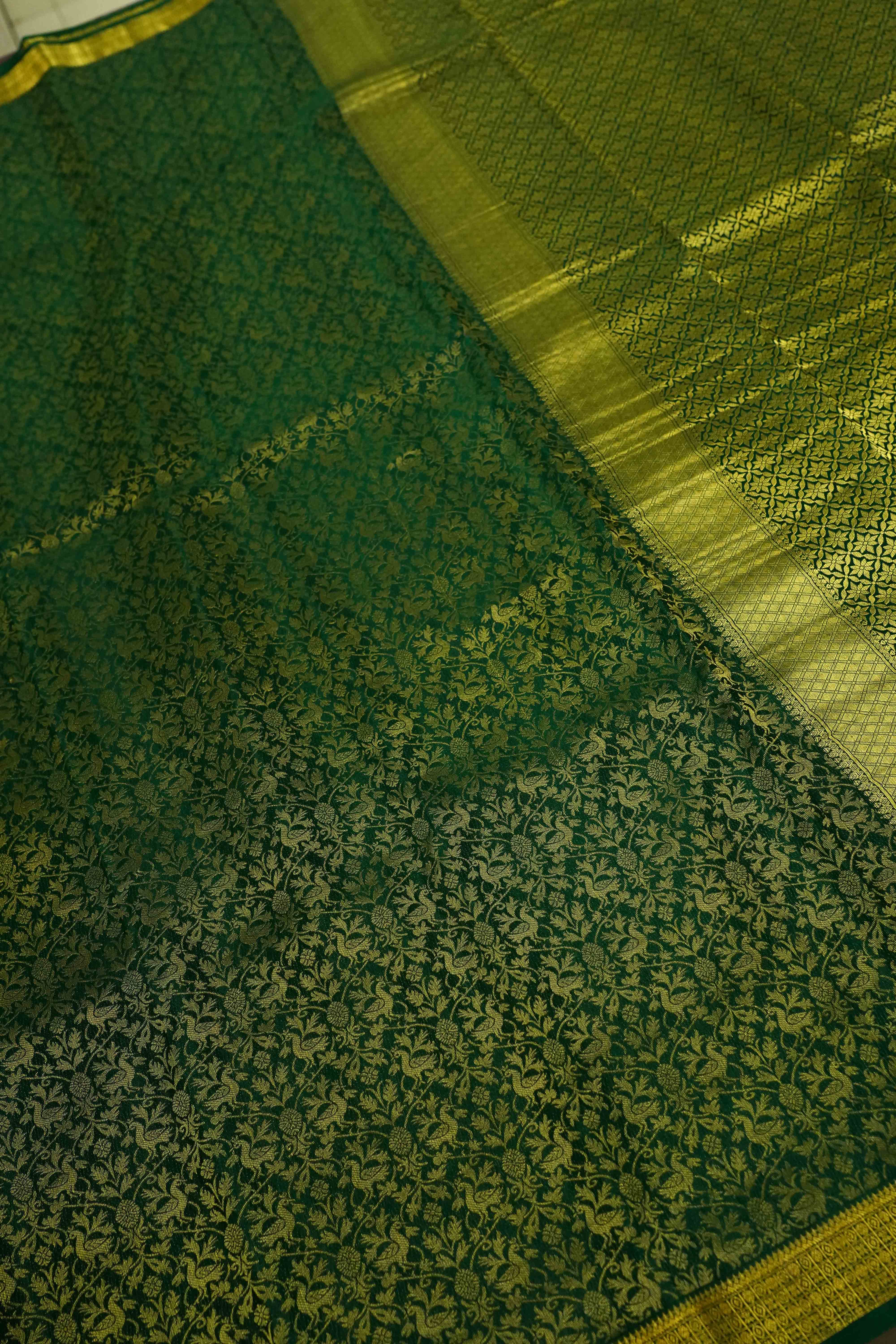 PALM GREEN MYSORE SILK SAREE - Queens Jewel Emporium