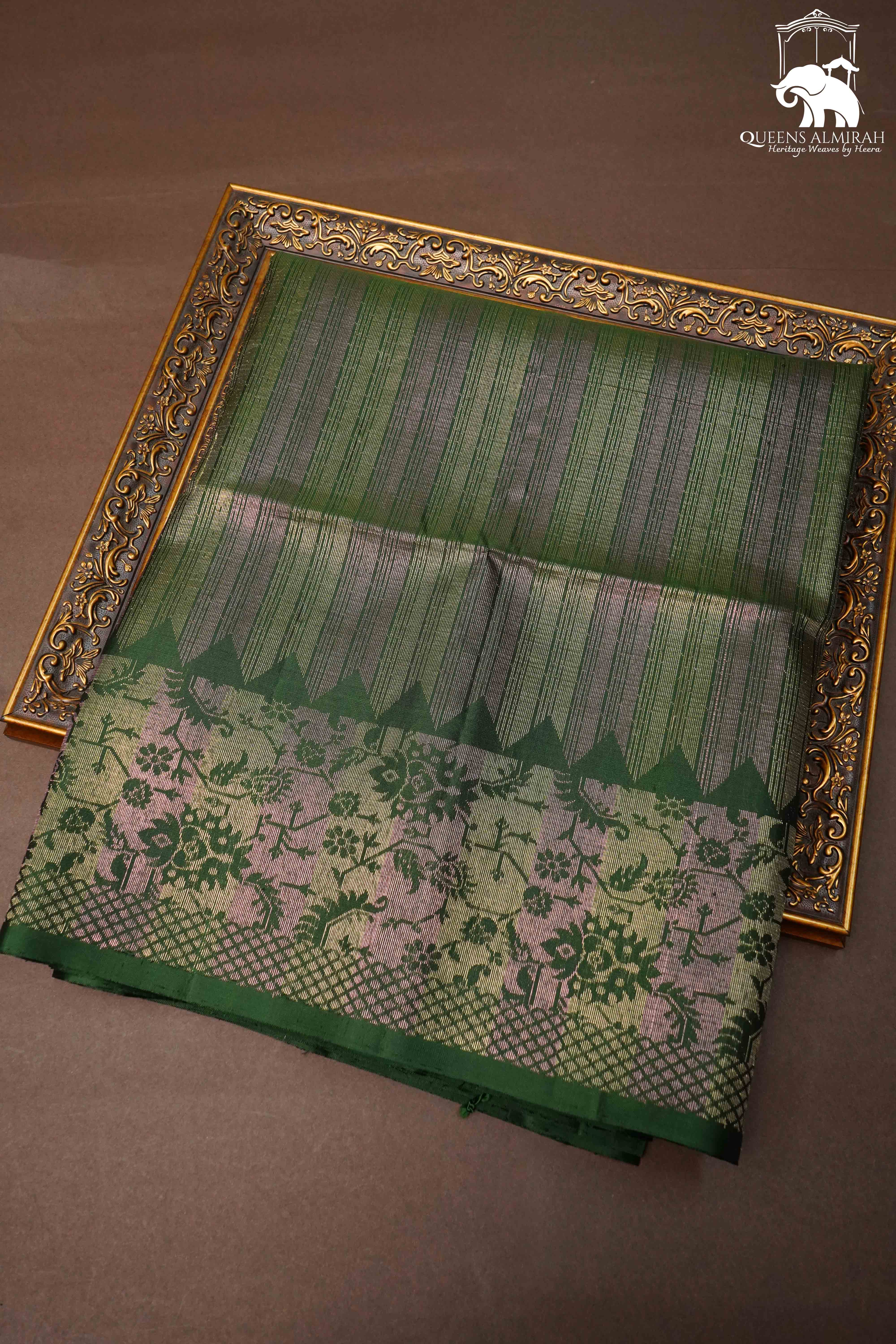 PALM GREEN PURE SOFT SILK SAREE - Queens Jewel Emporium